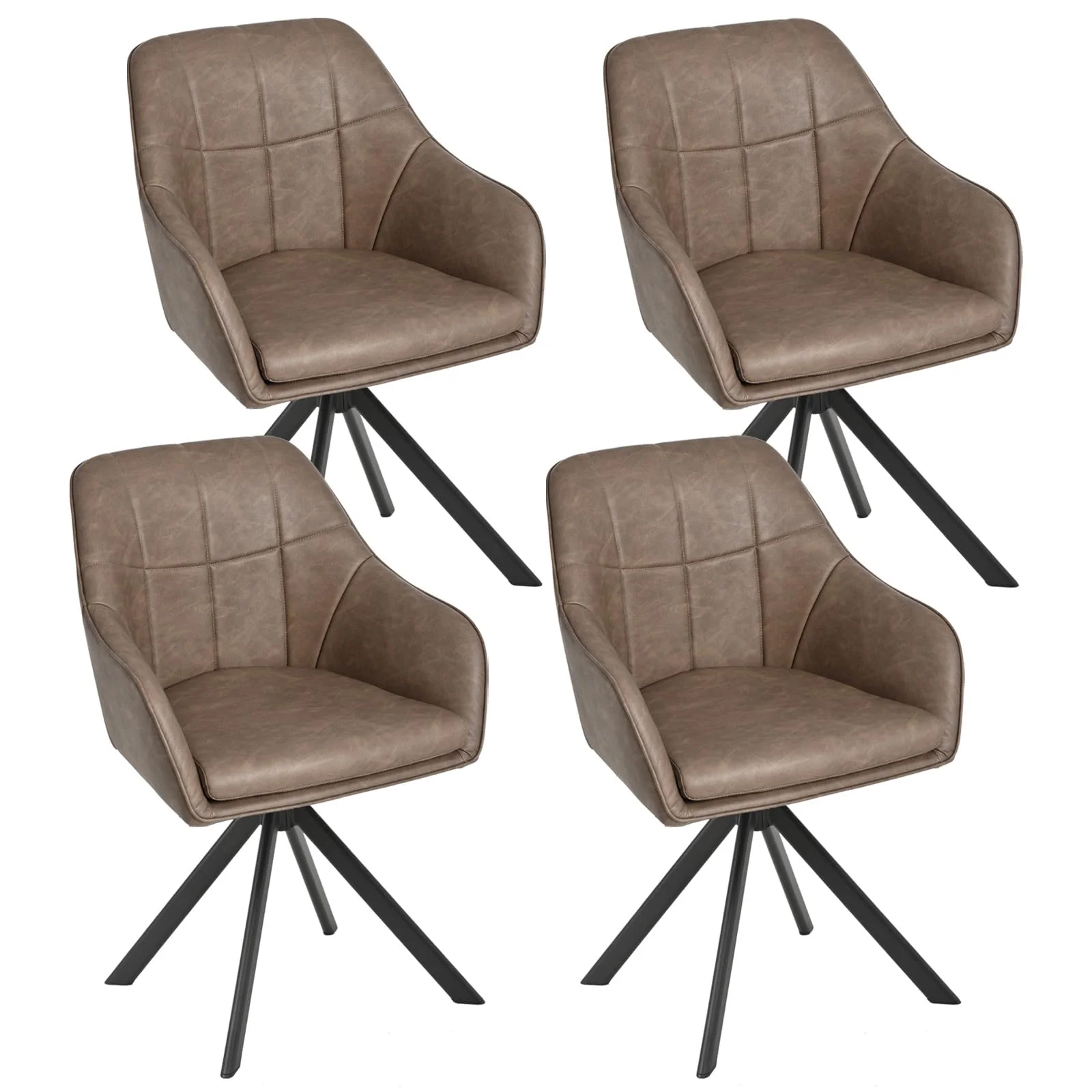 Goeurvant Esszimmerstühle drehbar mit Armlehne 4er Set Küchenstuhl drehbar Polsterstuhl Drehstuhl Esszimmer aus Kunstleder mit Metallbeine für Esszimmer Küche Büro, Dunkelbraun