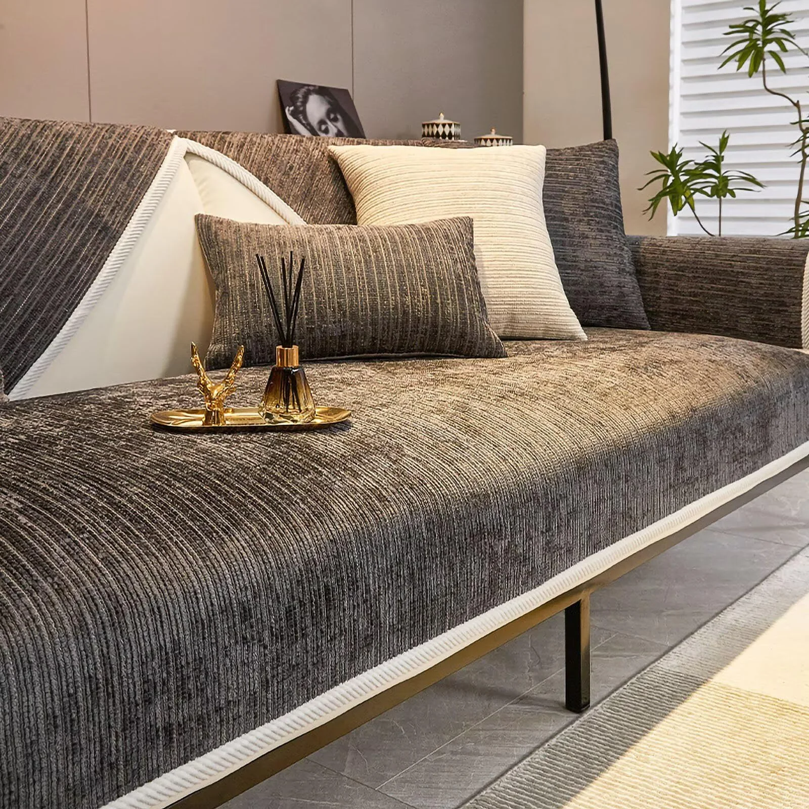 Gluhbirnen Sofa Überzug, Sofadecken Für Sitzfläche, Sofaschoner rutschfest, Sofabezug l Form, Couch Überzug für U Form L Form Sektionssofa für 1 2 3 4 Sitzer Sofa, Dunkelgrau, 110 * 210CM