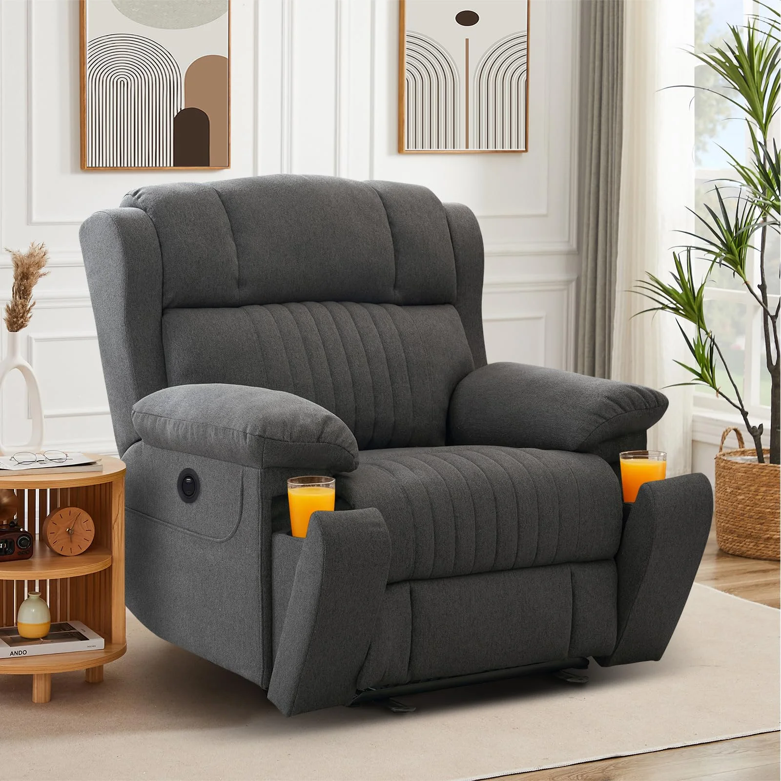 Consofa Fernsehsessel Elektrisch Verstellbar Massagesessel Mit Liegefunktion Vibration Heizung Relaxsessel Mit Versteckte GeträNkehalter Typ C & USB-AnschlüSse Tv Sessel FüR Wohnzimmer (Grau)