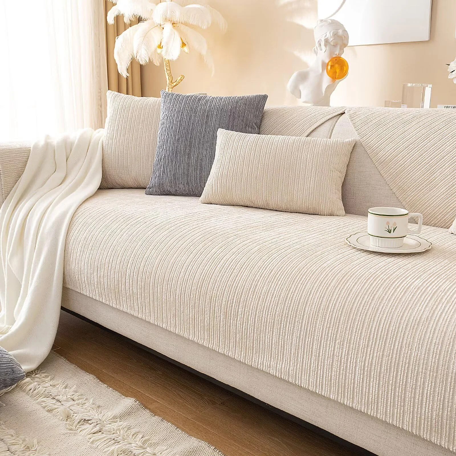 Gluhbirnen Sofadecke, Sofadecken Für Sitzfläche, Sofaschoner rutschfest, Sofa Überzug, Chenille Sofabezug l Form, Sofa Überwurfdecke, Couch Bezug, Couch Decke, Cremeweiß, 90 * 120CM
