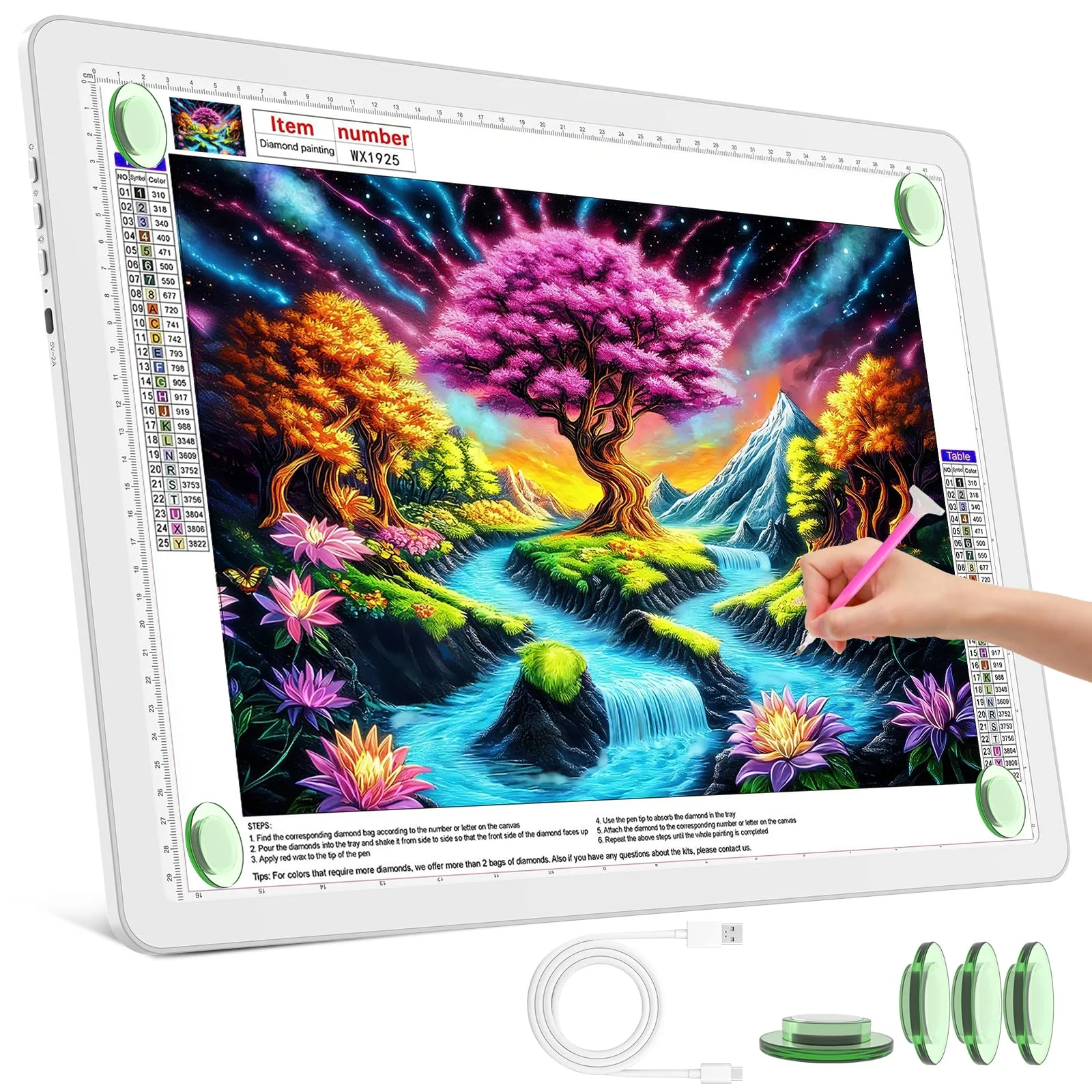 TOHETO A3 Leuchttisch für Diamantmalerei, Wiederaufladbares Ultraheller Leuchtkasten zum Zeichnen, Aufladbar LED Licht Pad zum Nachzeichnen, Kabelloses Lichtplatte Lichttafel zum Skizzieren (Weiß)