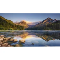 Seitenmarkise mit Fotodruck - See mit Bergen. Auszug links - Bild rechts. ca. 1,6 x 3 m
