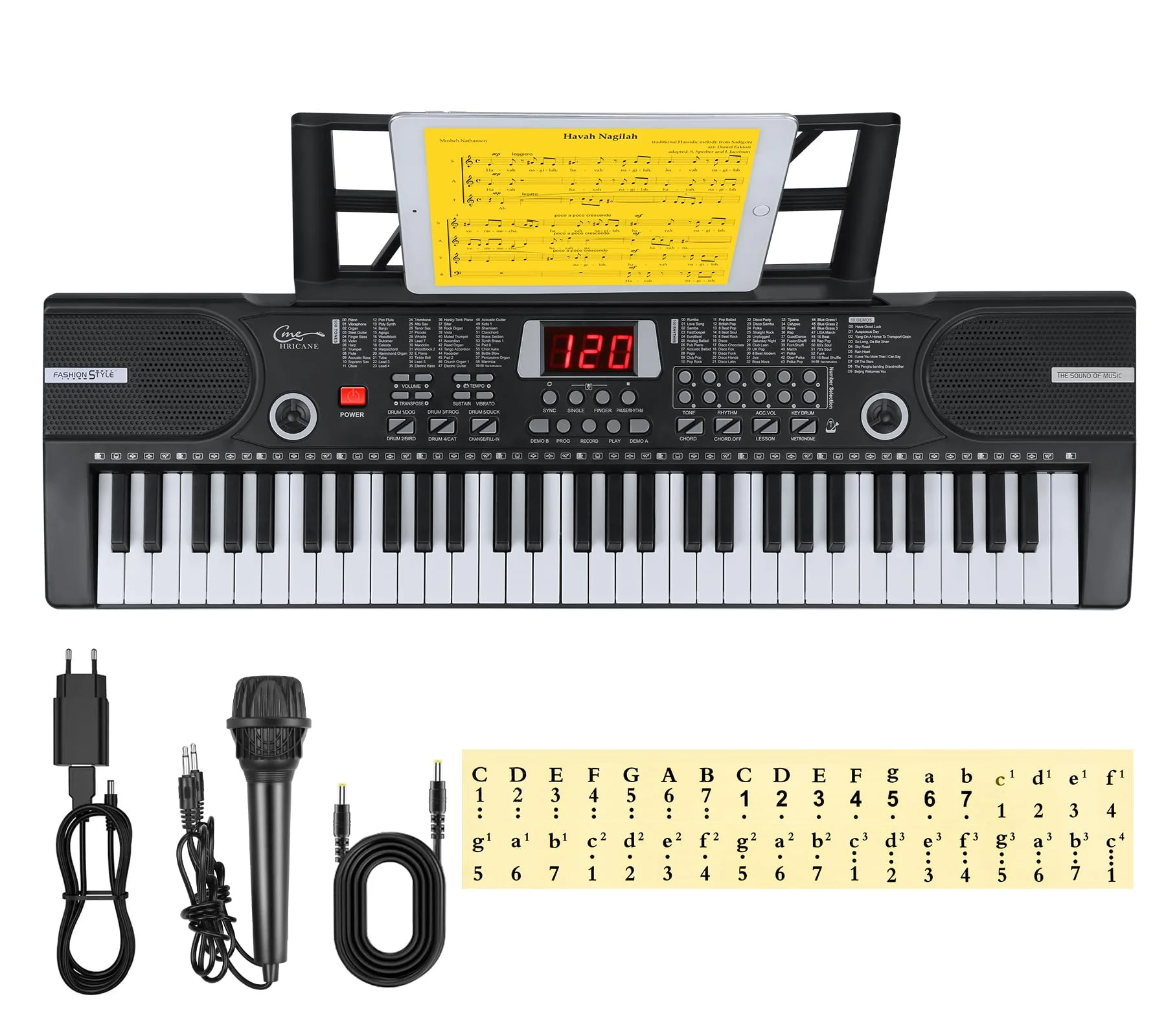 Hricane Kinder home-keyboards mit begleitautomatik, 61 Tasten Keyboard Piano mit Mikrofon für Anfänger Jungen Mädchen, elektrisches klavier e Pianos, Schwarz HEP-612S