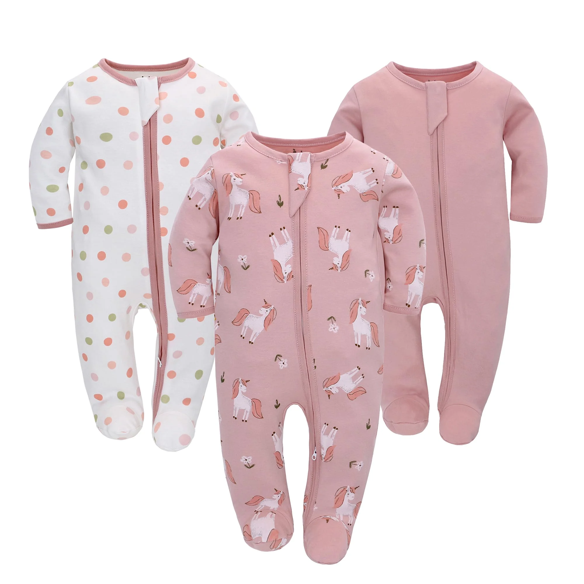 Neugeborenes Baby Jungen Mädchen Strampler mit Fuß Baby Schlafanzug Einteilige Lange Ärmel Overall Säuglings Frühling Herbst Body, 3er-Pack
