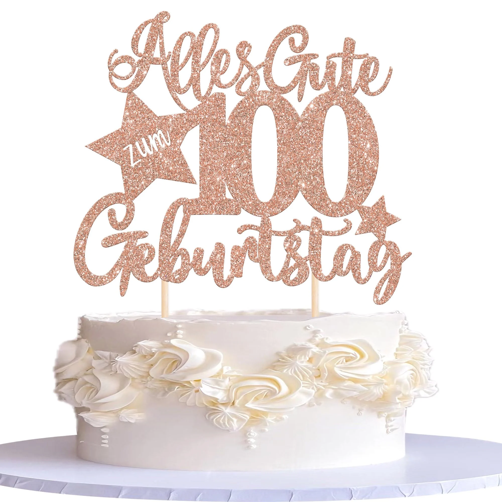 1 Stück 100th Geburtstag Tortendeko Alles Gute zum 100 Geburtstag Kuchen Deko Happy Birthday Cake Topper für 100th Jahrestag Party Kuchen Dekoration Rosegold