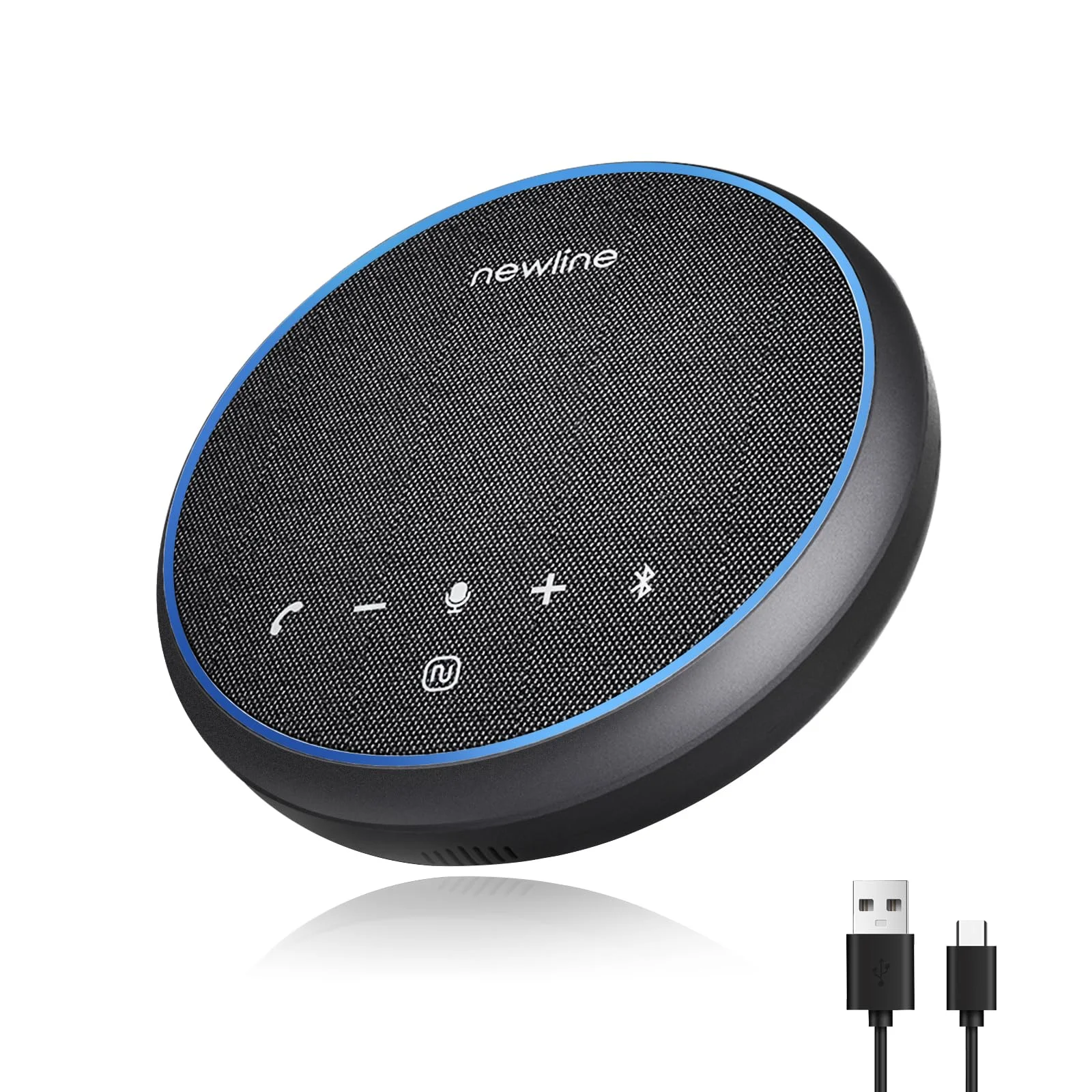 N newline Konferenzlautsprecher mit Mikrofon Bluetooth USB Lautsprecher für PC, Geräuschunterdrückung, 360°Sprachaufnahme 43 Stunden Standby, Speaker kompatibel mit Zoom, Teams, Skype, Home Office