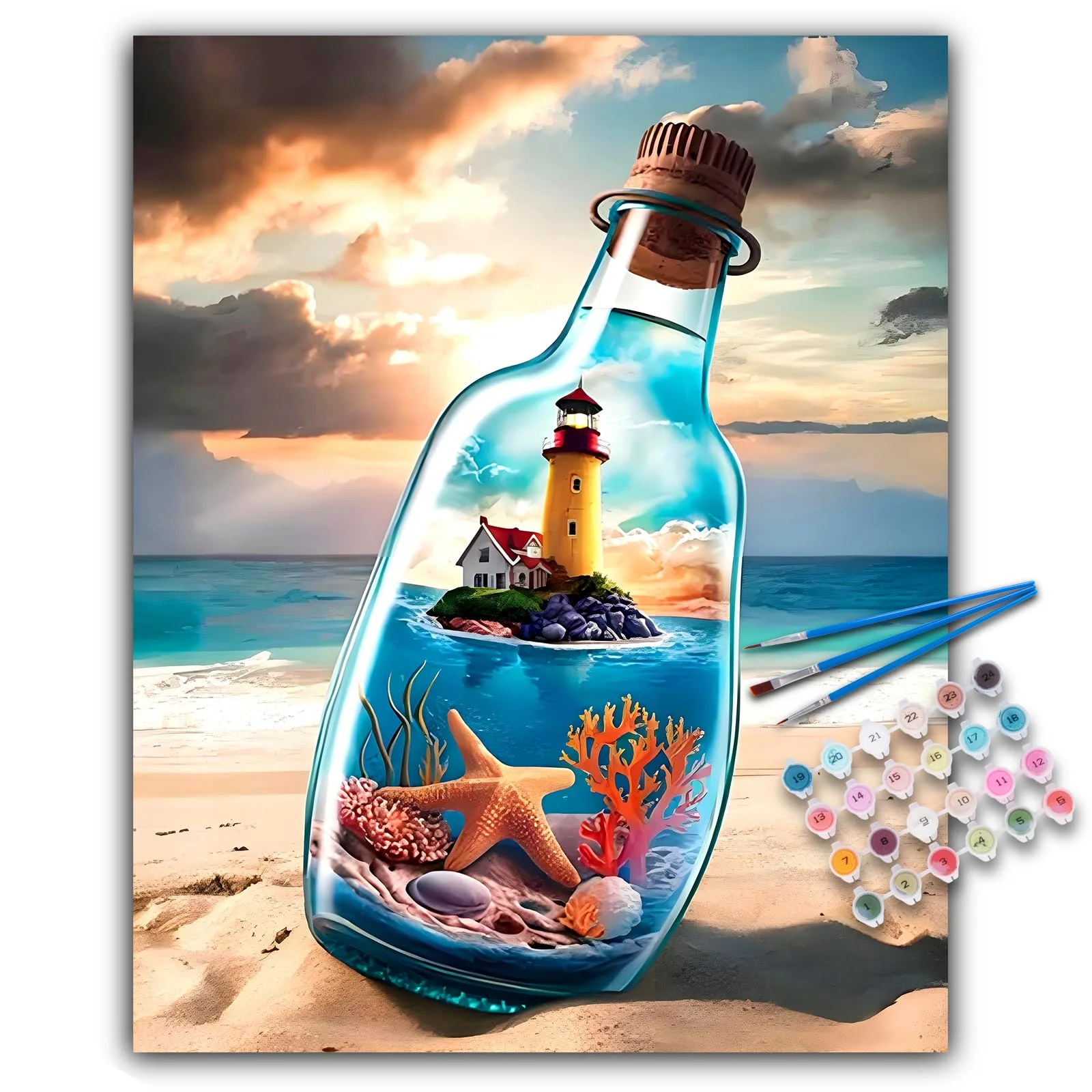 Offito Art Malen nach Zahlen Erwachsene - Küste Strand Acryl Paint by Numbers Adult, Glasflasche DIY Malen nach Zahlen Erwachsene Leinwand Anfänger, als Geschenk für die Wohnraumdekoration 40x50 cm