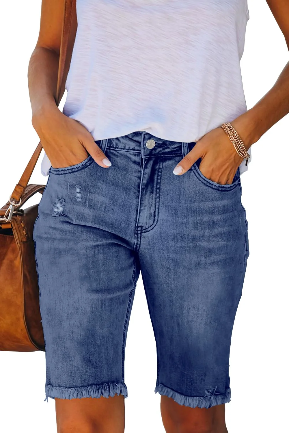 Necooer Damen Sommer Casual Denim Shorts Doppelknopf Zerrissene Jeans Aufgerollt Stretchy Hot Short(S,09-Blau)