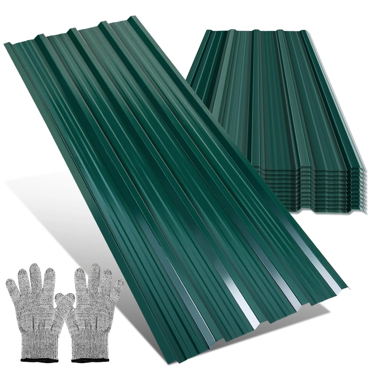 Jaxguom Trapezblech 24er Set,Dachplatten 129cm x 46cm,7m²,Wellblechplatten für Dach,Carports,Zwingern,mit Schnittfest Handschuhe,Blechdach Platten Verzinktem Metall Grün