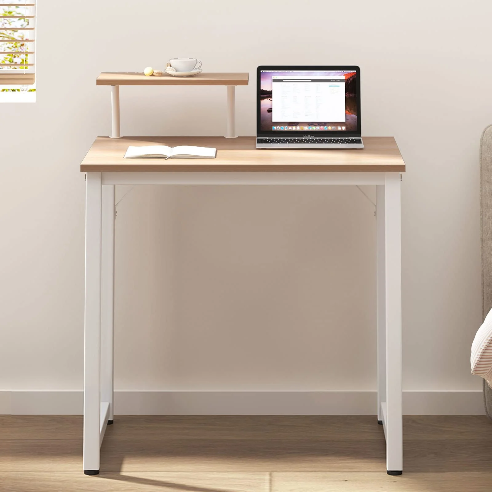 sogesfurniture Kompakt Schreibtisch Computertisch Büromöbel PC Tisch, klein Esstisch Arbeitstisch Bürotisch für PC und Laptop, aus Holz und Metall, 80x40x75cm, Weiß Ahorn