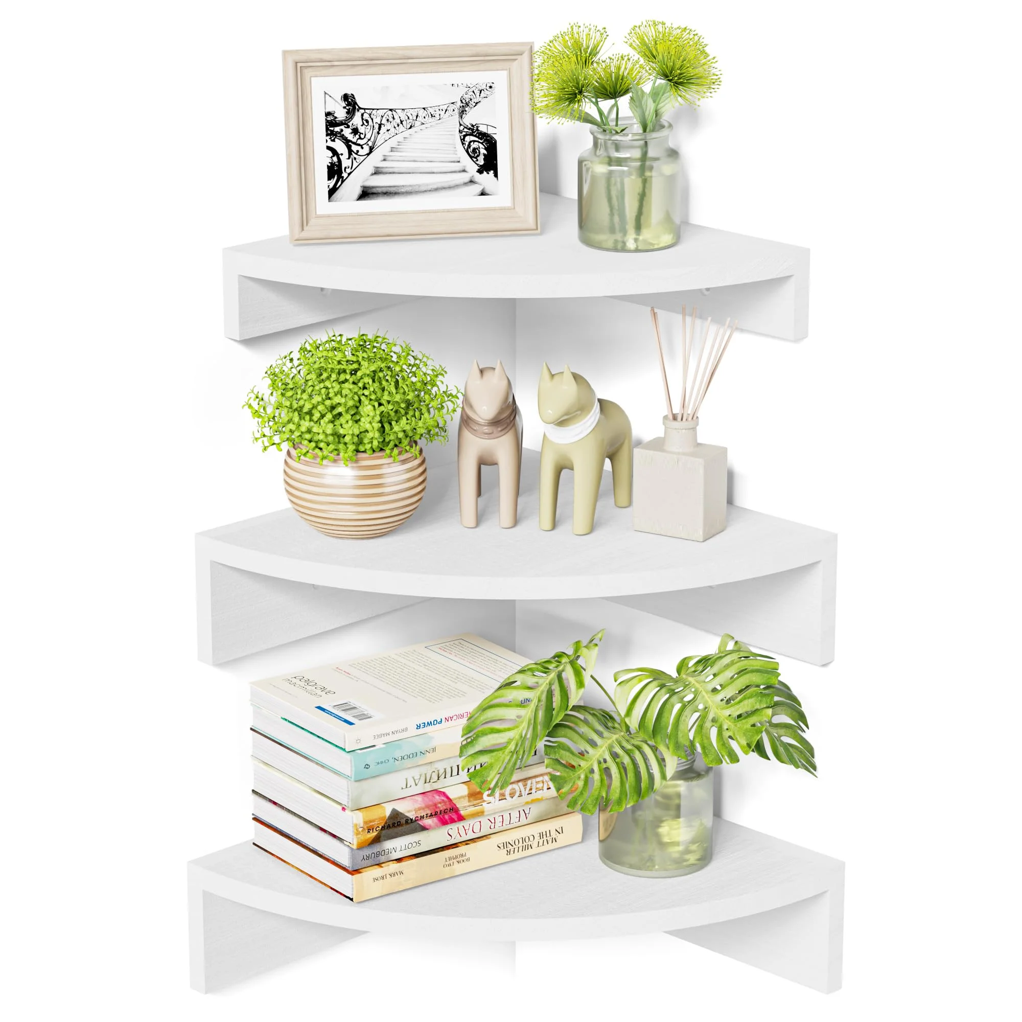 Alsonerbay Eckregal Küche Weiß Eckregale Wand, Wandregal Holz 3er Set Schweberegal Kleines Wandregales rustikalstil für Schlafzimmer, Wohnzimmer, Küche, Ecke, Kinderzimmer für Pflanzen, Bücher