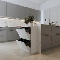 Mülleimerschrank mit 4 Abfalleimern - ca. 60 x 24 x 80 cm - Weiß