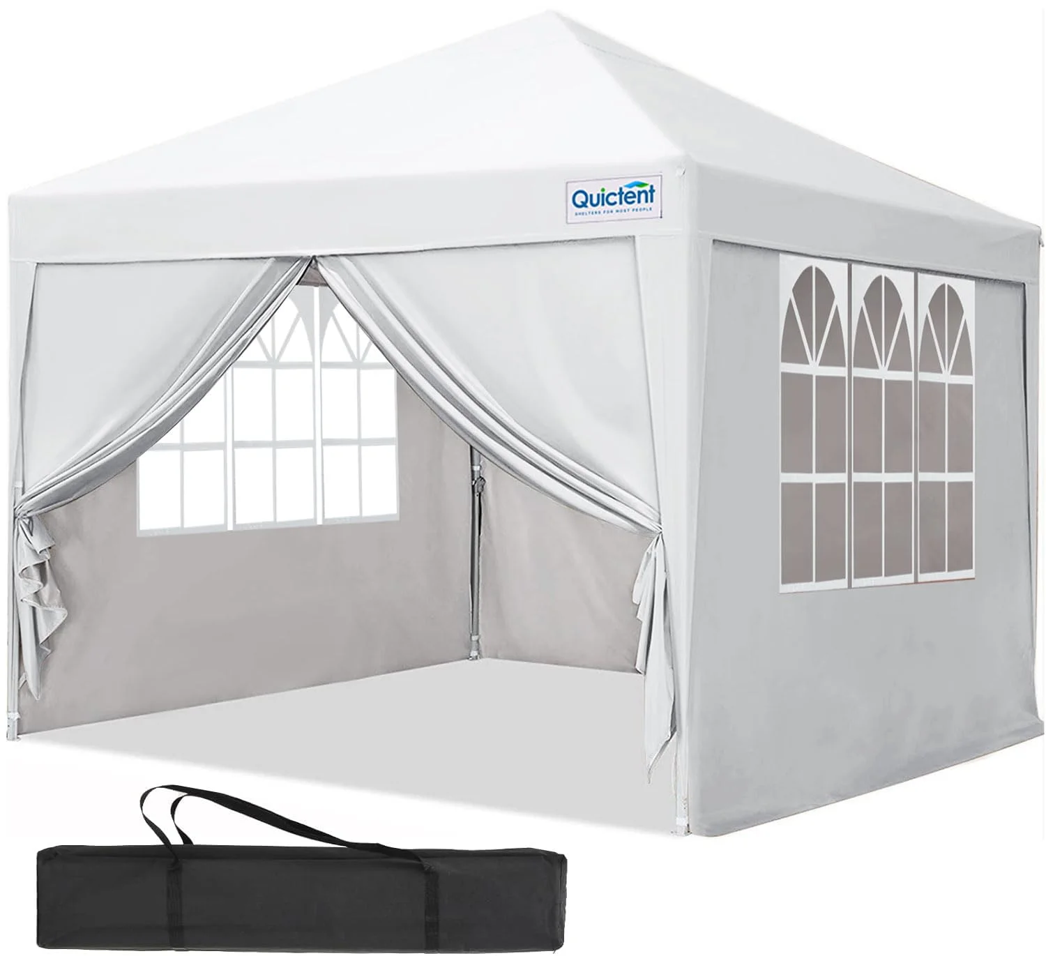 Quictent Pavillon 3x3m Faltpavillon mit 4 Seitenteilen, Wasserdicht Gartenpavillon mit 4 Sandsäcken & Rolltasche,Partyzelt Gartenzelt für Fest und Flohmarkt, Weiß