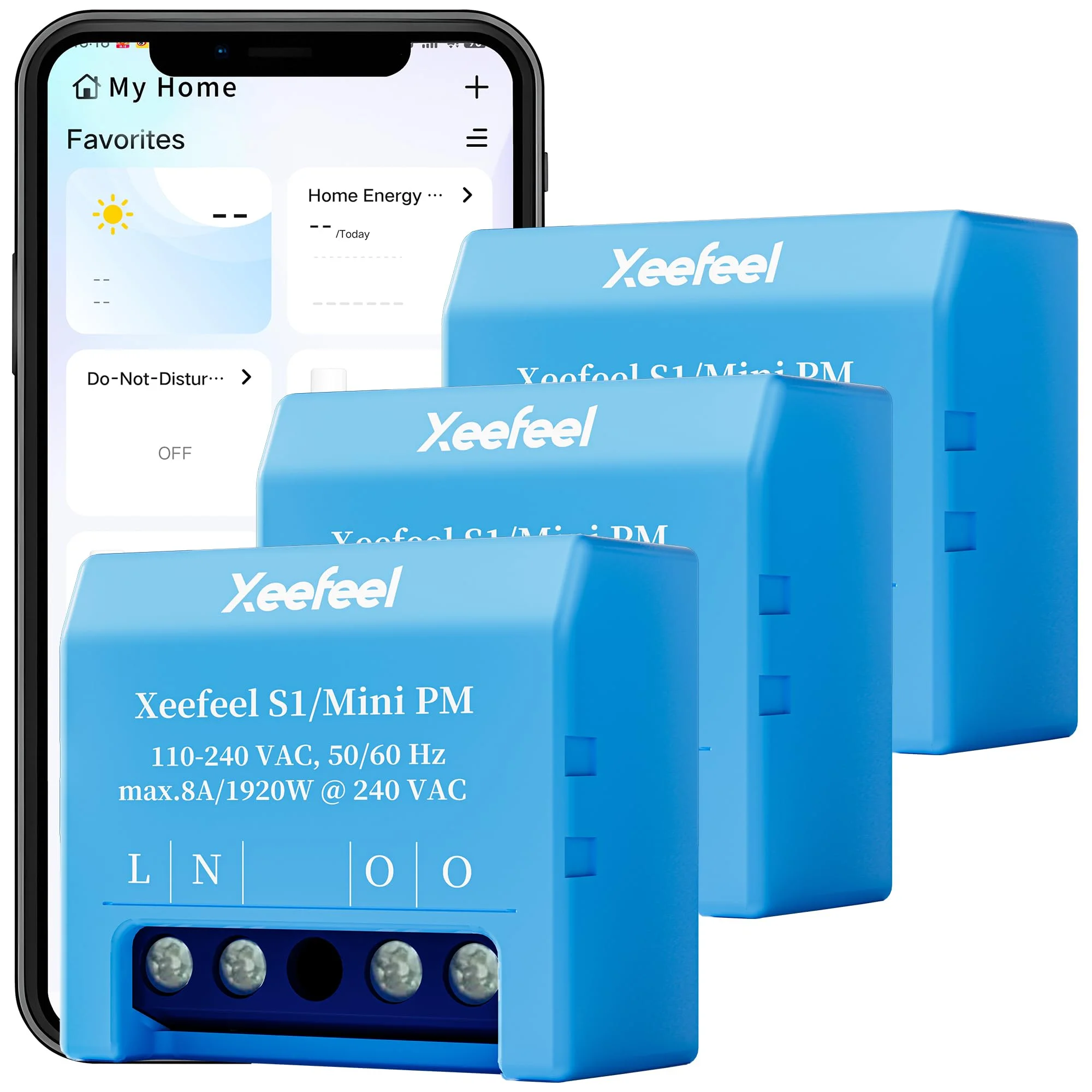 Xeefeel PM Mini WLAN & Bluetooth Smarter Stromzähler, 1 Kanal, 16A, Kein Relaisschalter, Leistungsmessung, Echtzeit-Energiezähler, kein Hub Erforderlich, Alexa & Google Home,Hausautomation,3er Set