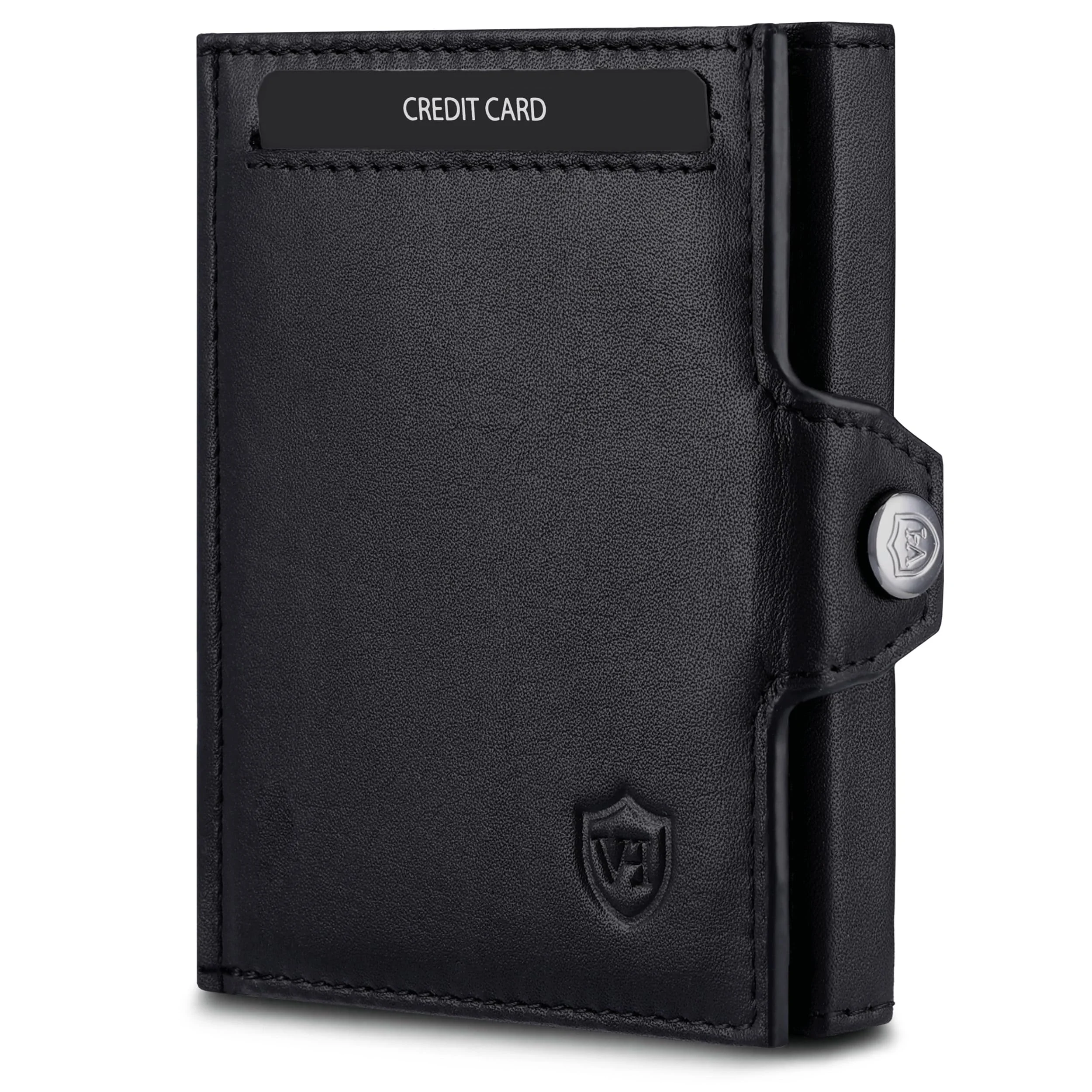 VON HEESEN Slim Wallet mit RFID-Schutz - Mini Geldbörse Herren & Damen klein - Kreditkartenetui Geldklammer Kartenetui - Geldbeutel Portmonee Portemonnaie klein (Schwarz Glatt)
