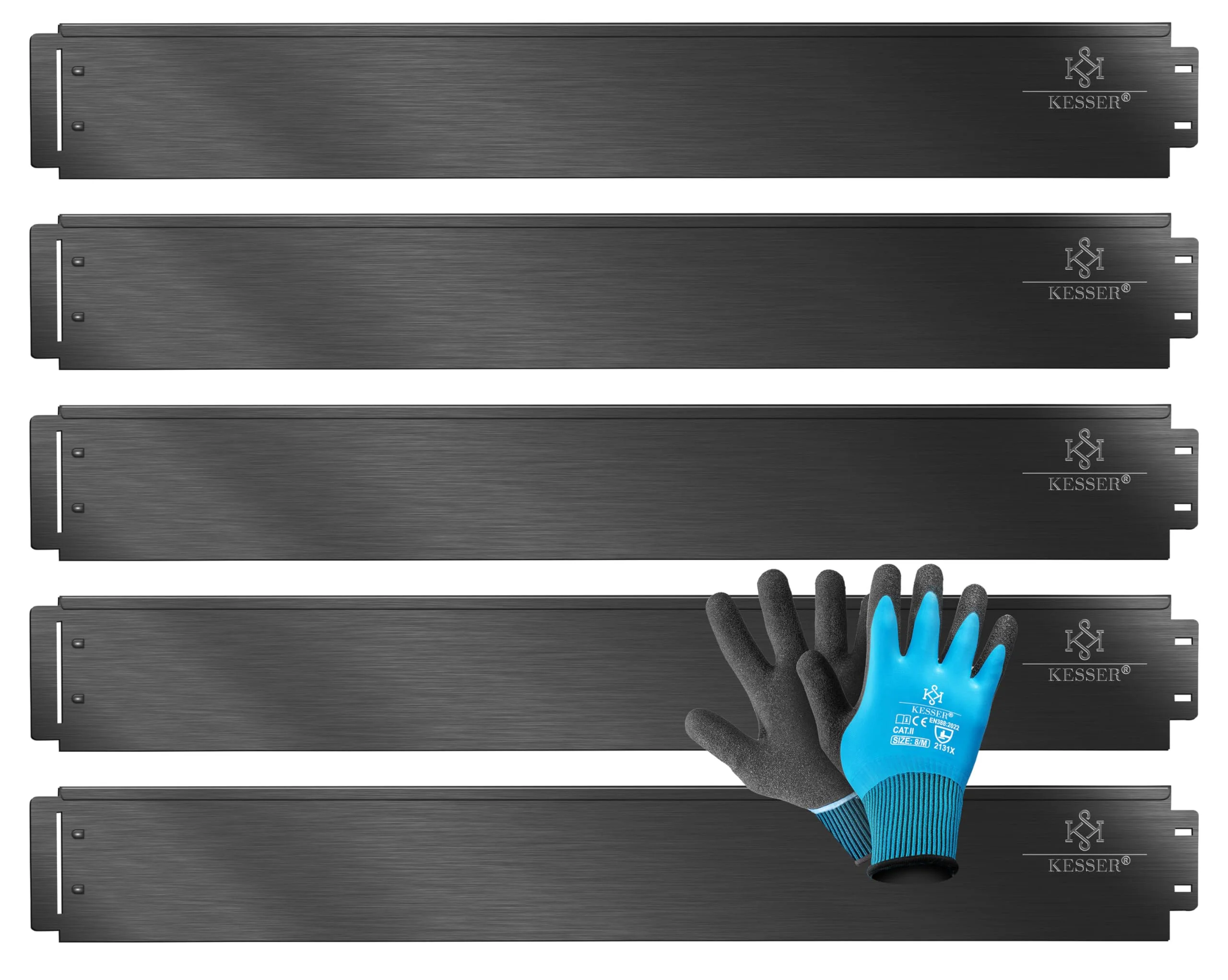 KESSER® Rasenkante Beeteinfassung Beetumrandung + Handschuhe 30m 100x14cm Beetbegrenzung Rasenbleche Mähkante Metall Palisade Schwarz
