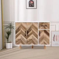 Sideboard Kommode Dreitüriger Stauraumschrank mit 1 Schublade HWR19-HOL Holz