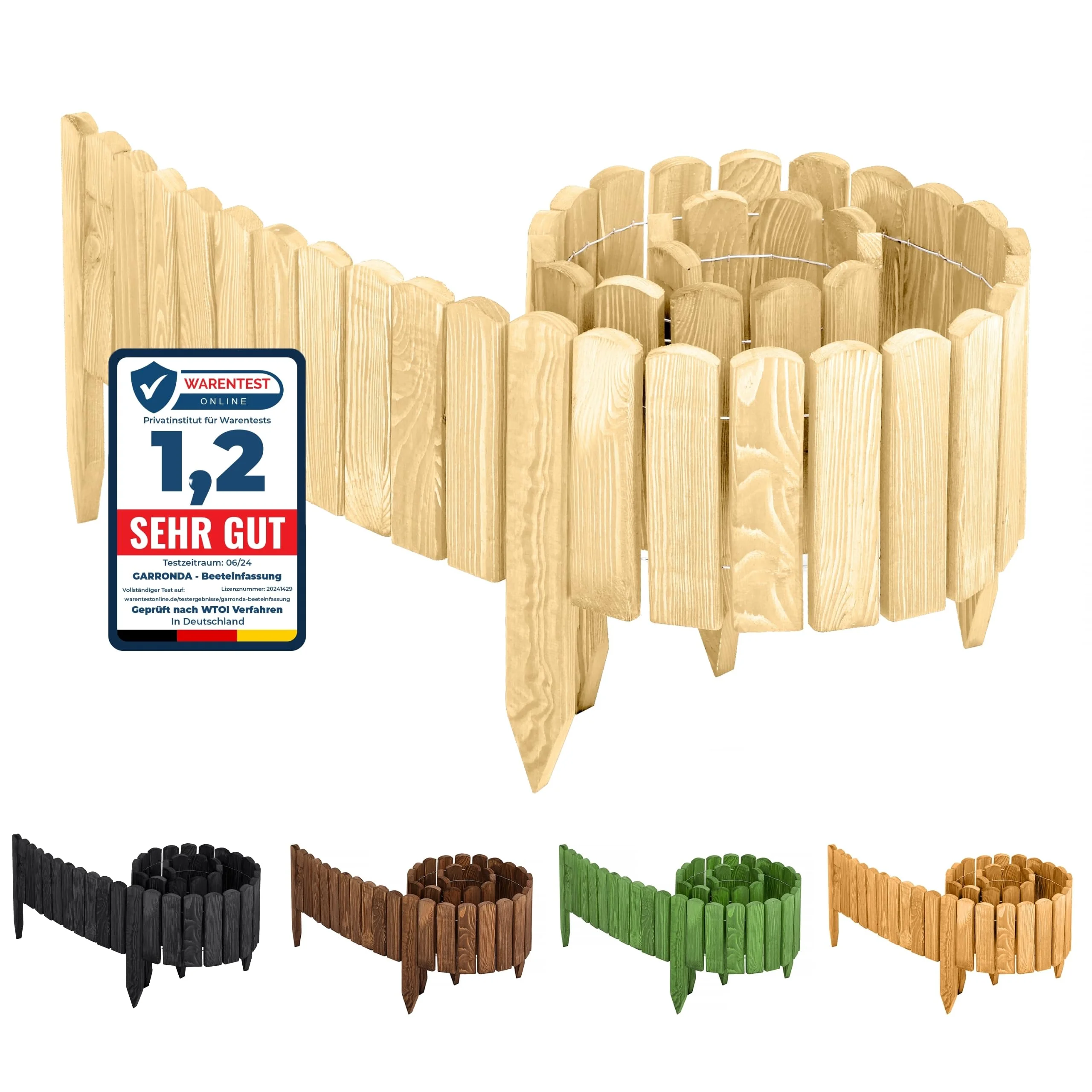 Garronda Rasenkante Beeteinfassung aus Holz flexibel 200 x 20 cm Rollborder für Rasen und Beet Beetumrandung und Beetbegrenzung Gartenzaun zum Stecken Holzzaun GD-0046 (Natural)