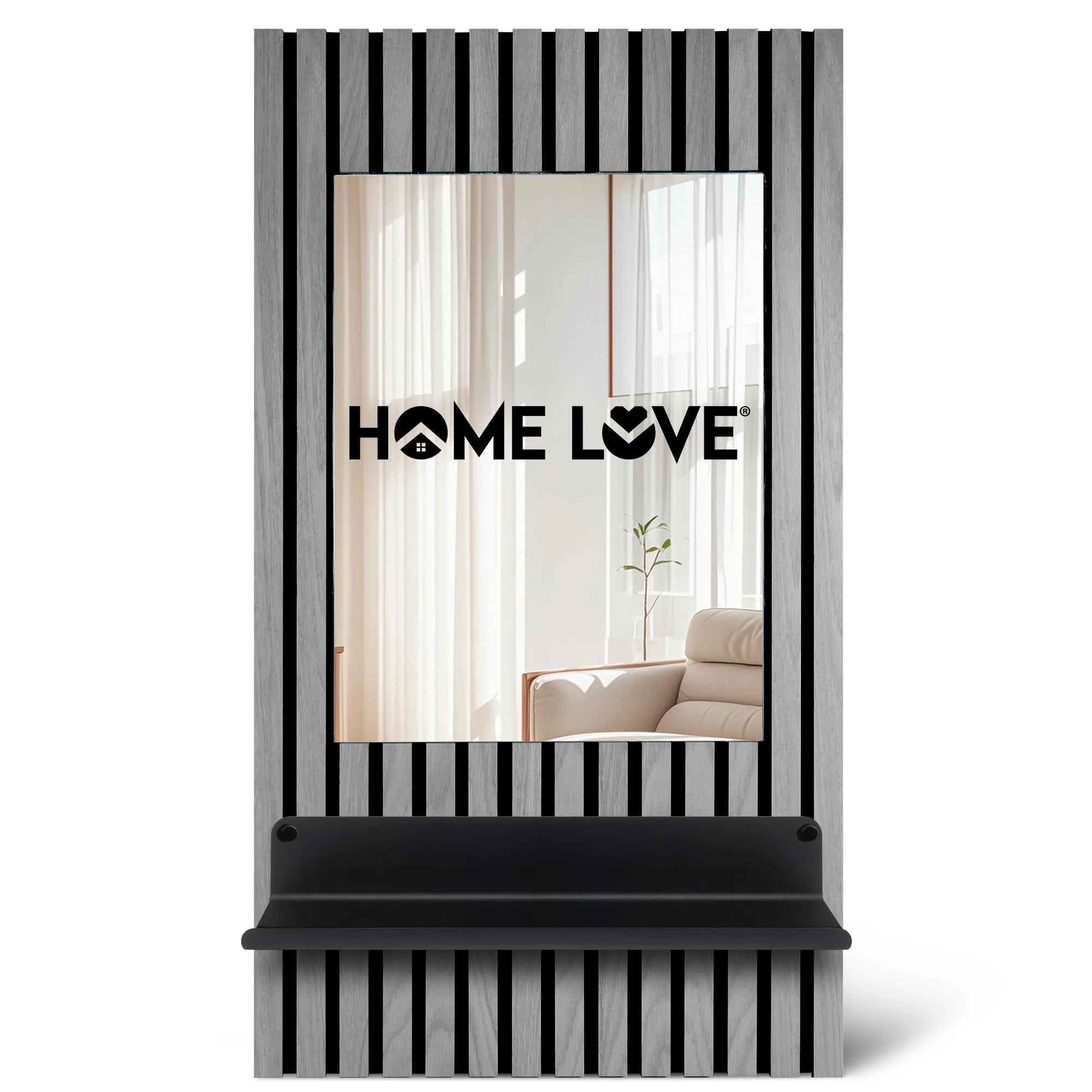 HOME LOVE Wandspiegel Flur mit Ablage 110×55 cm | Spiegel mit Regal für Schlüssel & Deko | Flurspiegel Wand mit höhenverstellbarer Ablage | Garderobenpaneel auch als Badspiegel