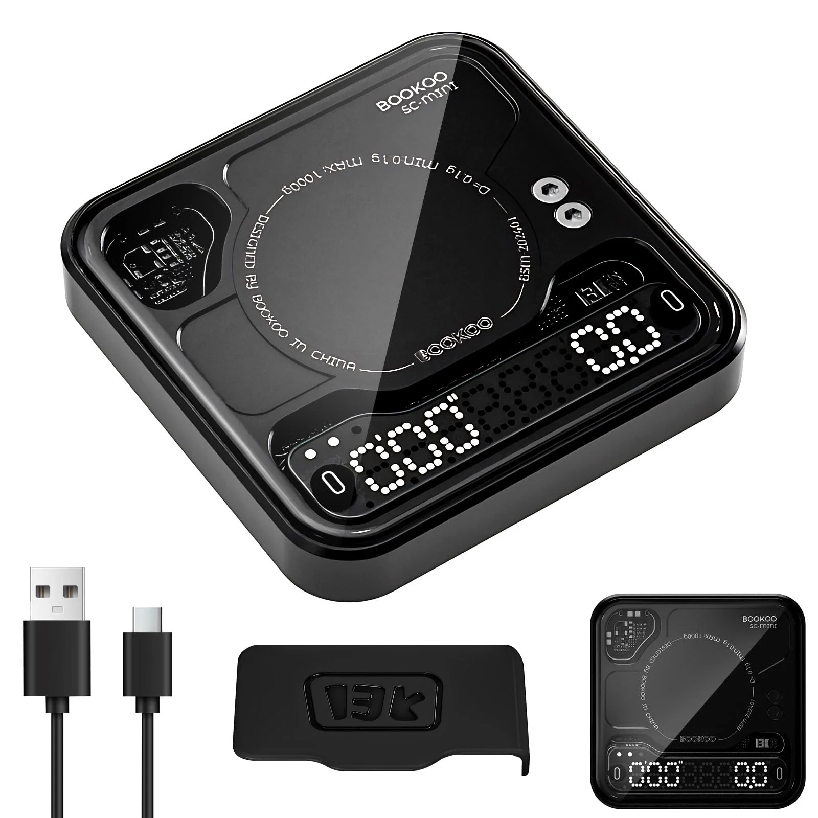 BOOKOO Kaffeewaage mit Timer, 0,1g Hochpräzise wiederaufladbare Espresso Waage mit 3 Mode, Bluetooth-Verbindung APP, USB Mini Präzisionswaage für Espresso und Pour-Over