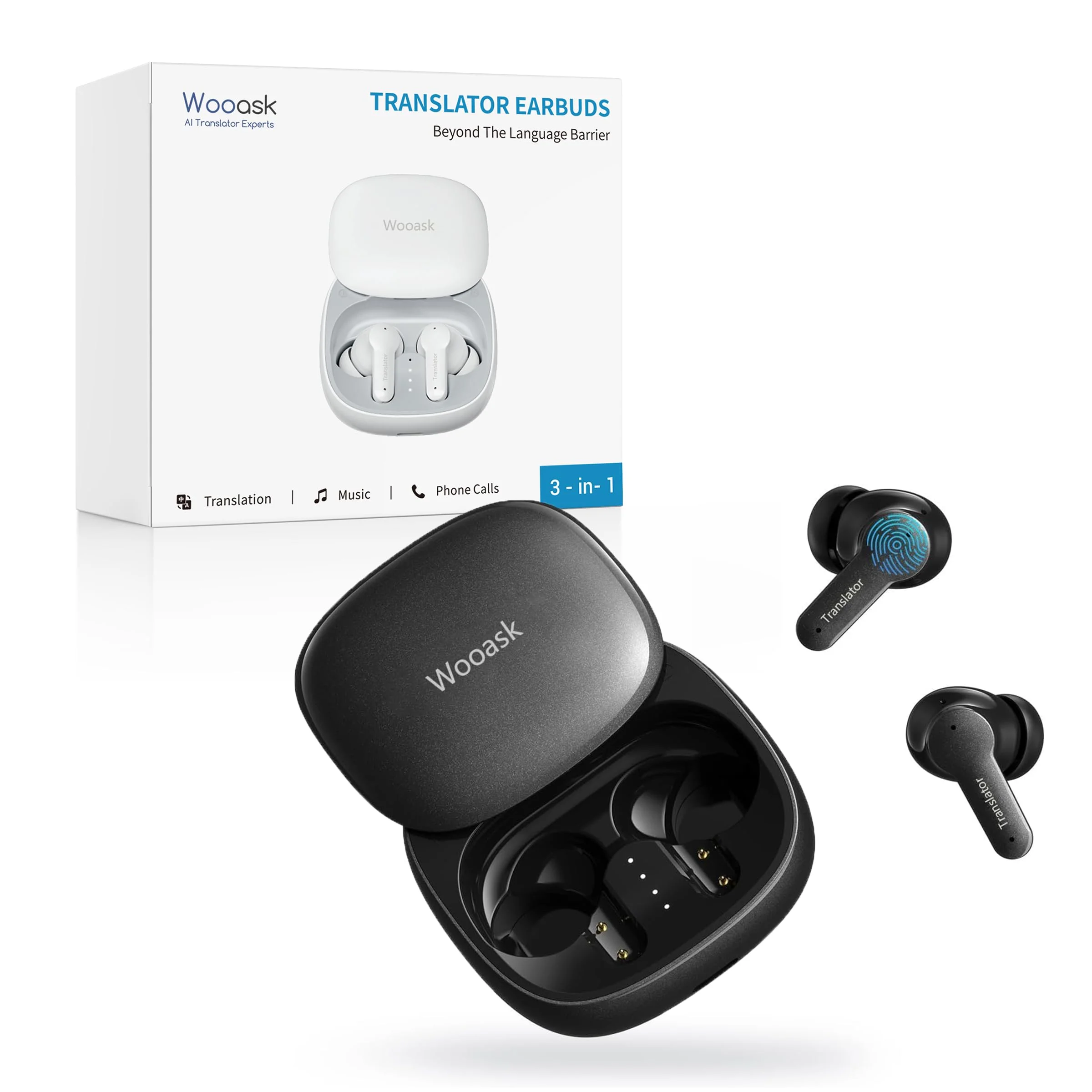 Wooask M3 AI Kopfhörer Übersetzer, 3-in-1 Echtzeit Sprachübersetzer Kopfhörer mit 144 Sprachen, 48H Bluetooth 5.4 Kopfhörer Offline, 5 Übersetzungsmodi Ideal für Reisen Learning (Schwarz)