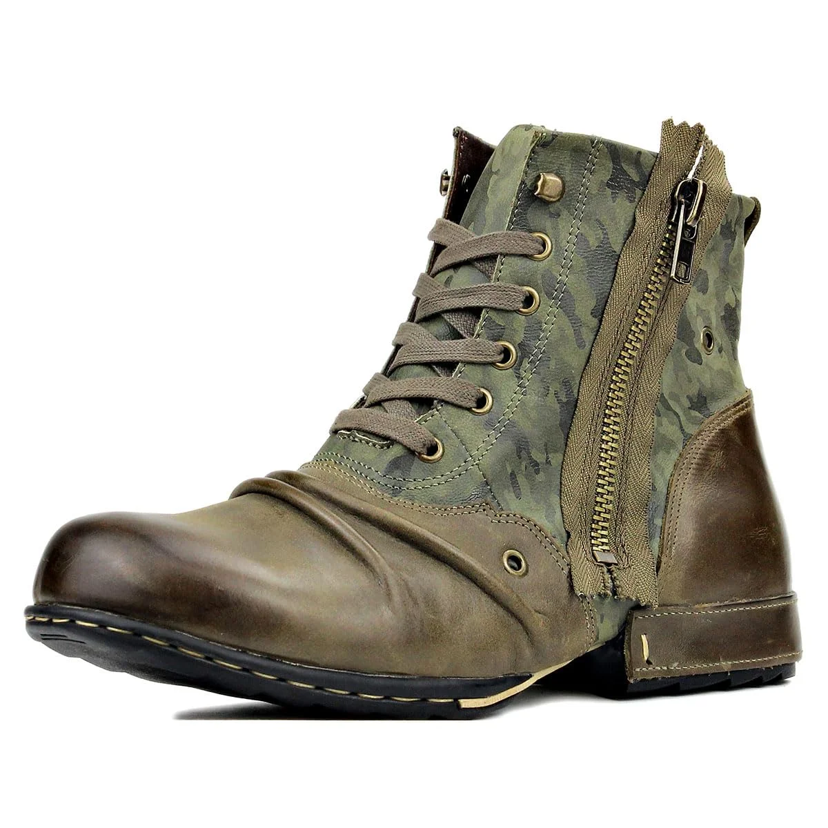 COWSDELLA Herren Echtes Leder Mode Chukka Stiefel Motorradstiefel für Herren mit Reißverschluss 5008-8-DE-R
