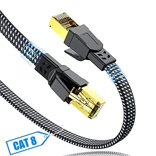 SWECENT Lan Kabel Cat 8 12M, Hochgeschwindigkeits Ethernet Kabel 40Gbps 2000MHz Netzwerkkabel,Internet Kabel Gigabit Patchkabel mit Vergoldetem RJ45-Stecker Geflochtener für PS5/4,Router,Modem,Laptop