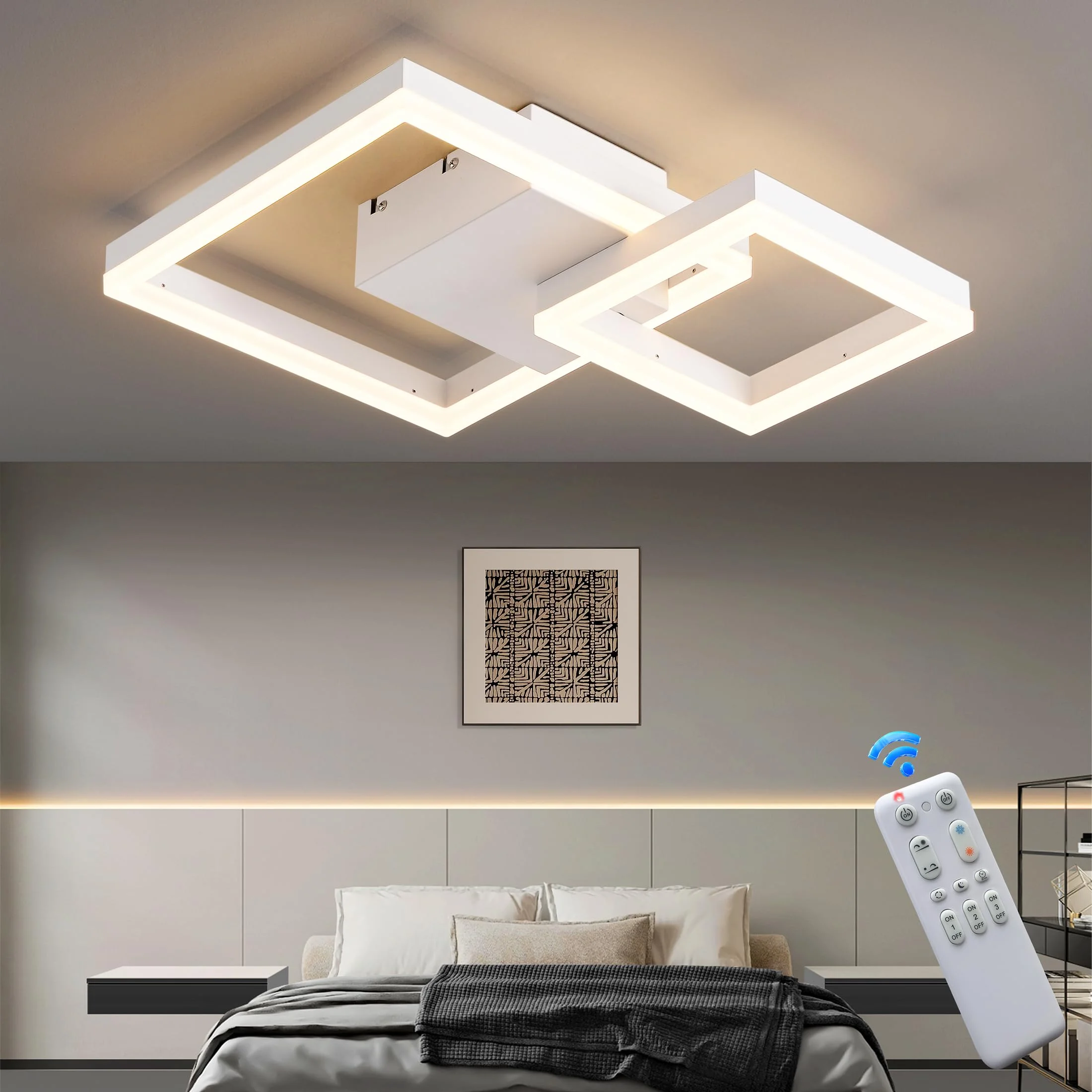 SEATAIN LED Deckenleuchte Schlafzimmerlampe, Modern weiß Geometrisch Deckenlamape, 30W 40cm 3000lm 3000-6000K mit Fernbedienung Stufenlos Dimmbar, 3W Nachtlicht, Memory-Funktion