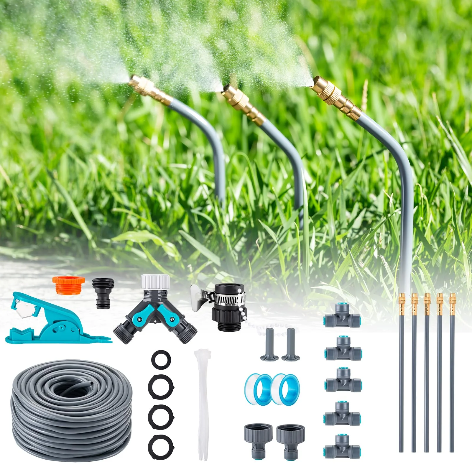 360° Automatisches Garten Bewässerungssystem, Tropfbewässerung mit Präziser Durchflussregelung, Sprinklersystem Kühlsystem für Gewächshaus, Hochbeet, Terrasse, Balkontopfpflanzen (5M)