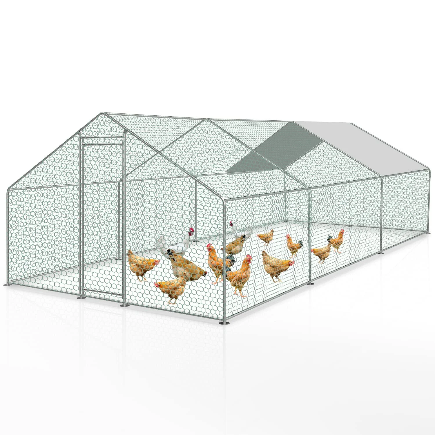 Joparri Hühnerstall mit Schloss, Hühnerhaus 3x6x2m Verzinkter Stahl Freigehege Outdoor Geflügelstall, für Hühnerkäfig Vogelkäfig