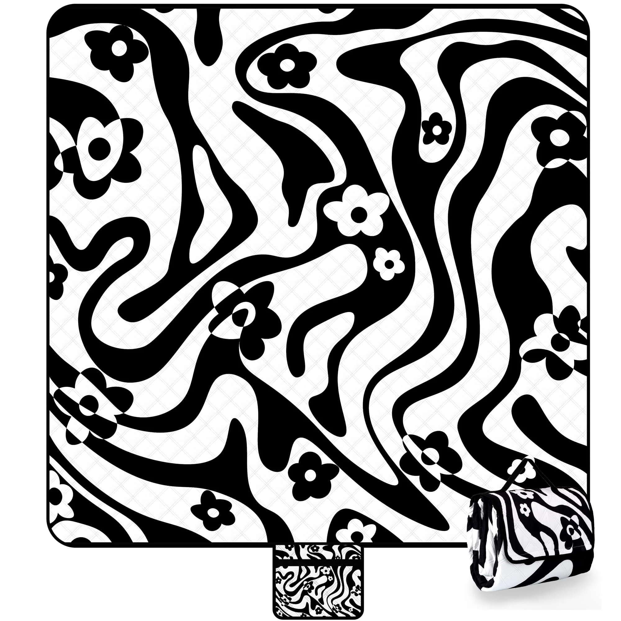 Zolove Picknickdecke 200x200 cm，wasserdichte Sandfreie Strandtuch XXL,3-lagige Polyester Stranddecke mit Faltbarer Strandmatte Waschbar, Leicht für Camping, Park, Reisen und Rasen–Spiralmuster