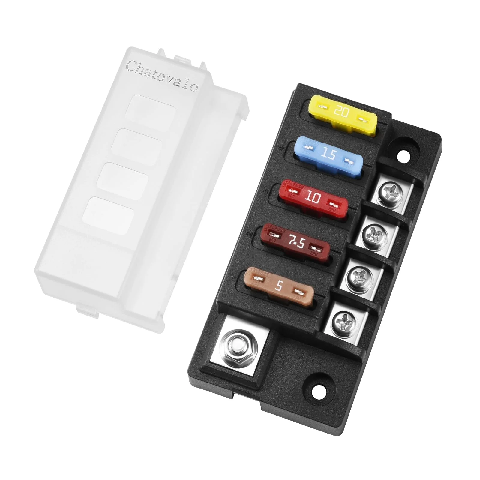 Chatovalo 4-fach Sicherungshalter Kompakt, 12V/24V/48V DC Stromverteiler (max. 150A), UL94 V-0 flammhemmend, platzsparender Sicherungsblock für Solar-Speicher, Photovoltaik & EV