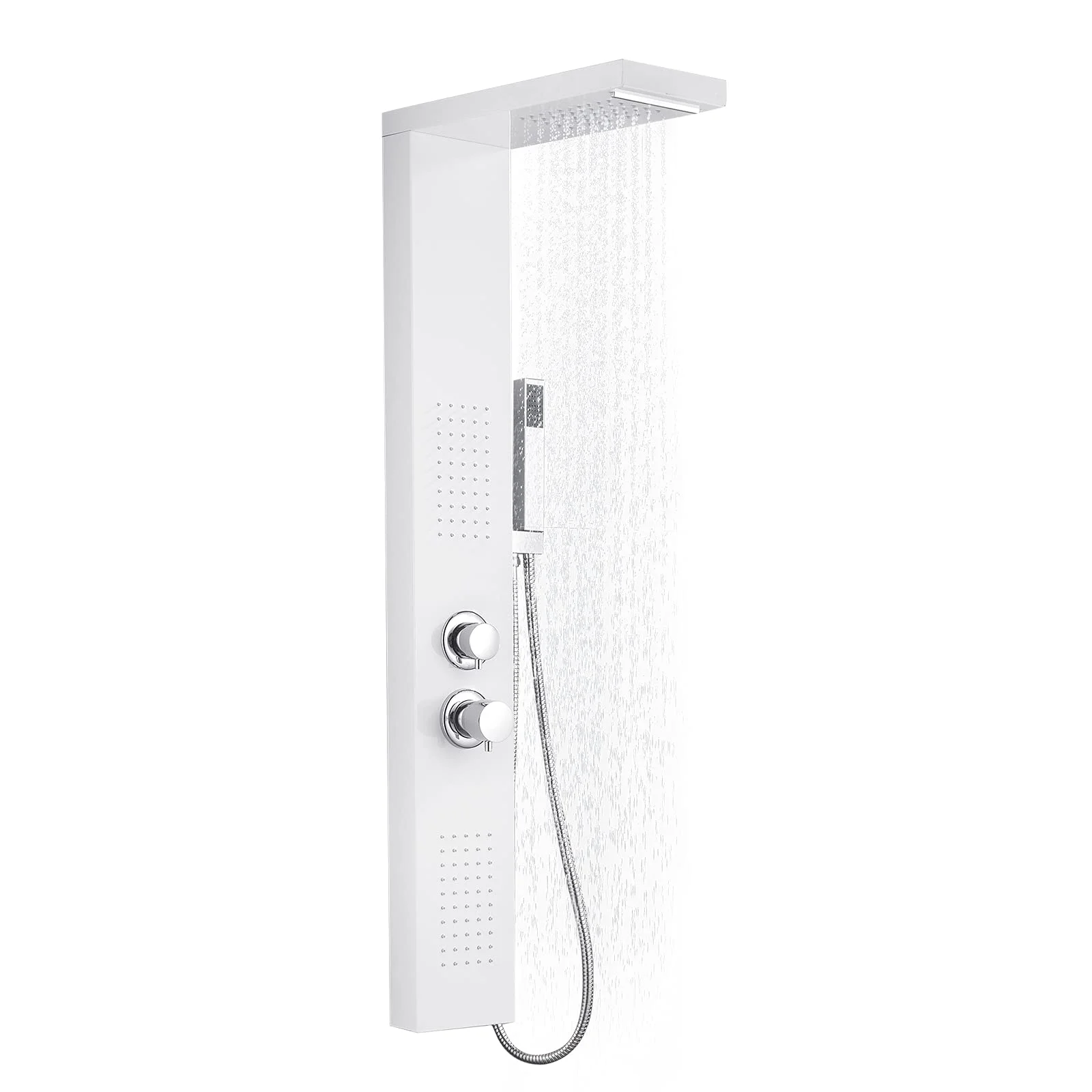 Aufun Duschpaneel Edelstahl Duschsystem mit Regendusche, Regenduschensäule, Massagedusche, 3 Funktionen Duschsäule Duschset mit Handbrause für Badezimmer Duschbrause, Weiß