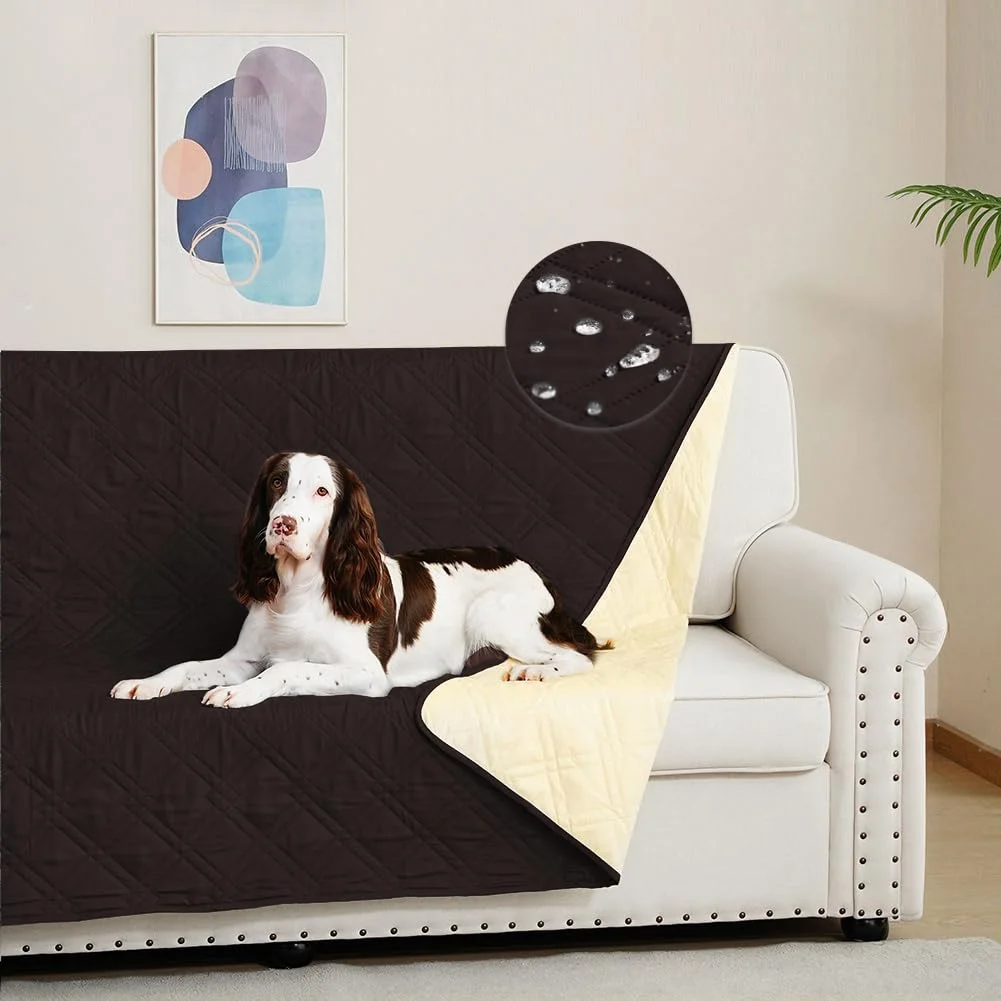 DUJUIKE Wasserdichter Sofabezug für Hunde, 100% wasserdichte Hundedecke, Sofaschutz, Bettdecke mit Antirutschpartikeln, Möbelschutz für Hunde, Katzen und Haustiere (Kaffee, 132-208cm)