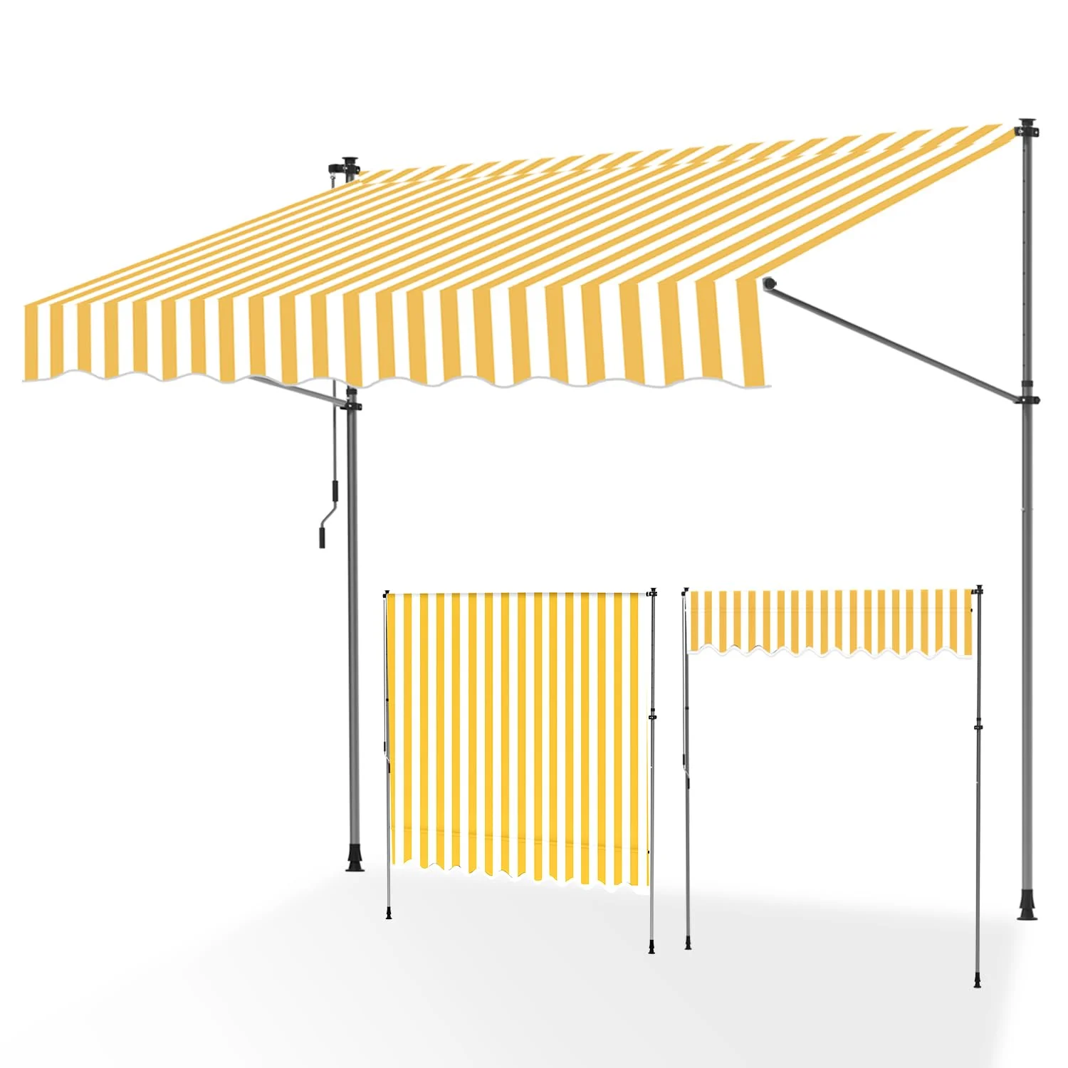 ISOISL Klemmmarkise 300 cm breit, Balkonmarkise mit Handkurbel, UV-beständig, Höhenverstellbar, Sonnenschutz und Wasserdicht Markise Balkon ohne Bohren für Balkon Terrasse Garten(Gelb Weiß)