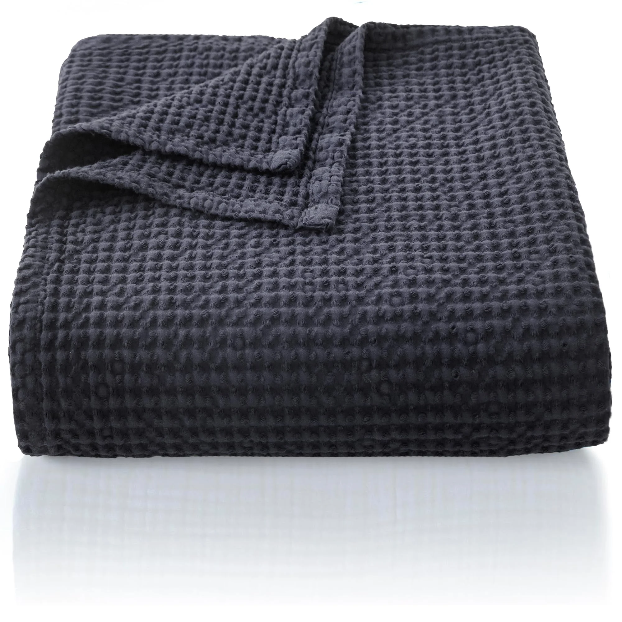 CHUFFED 100% Baumwolle Decke 270x 230 cm, Weiche und Atmungsaktive Tagesdecke, Waffelmuster Leichte Decke als Sofadecke Couchdecke, Weich Kuschelige Wohndecke Wohnzimmer, Sofa Couch Anthrazit