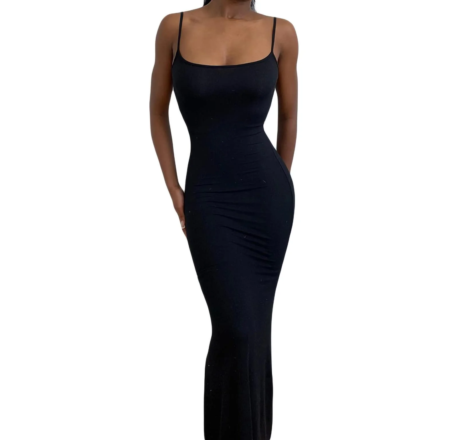 Damen Cami Bodycon Kleid Casual Basic Solid Kleid Spaghetti Strap Maxikleid TikTok Influencer Kleid