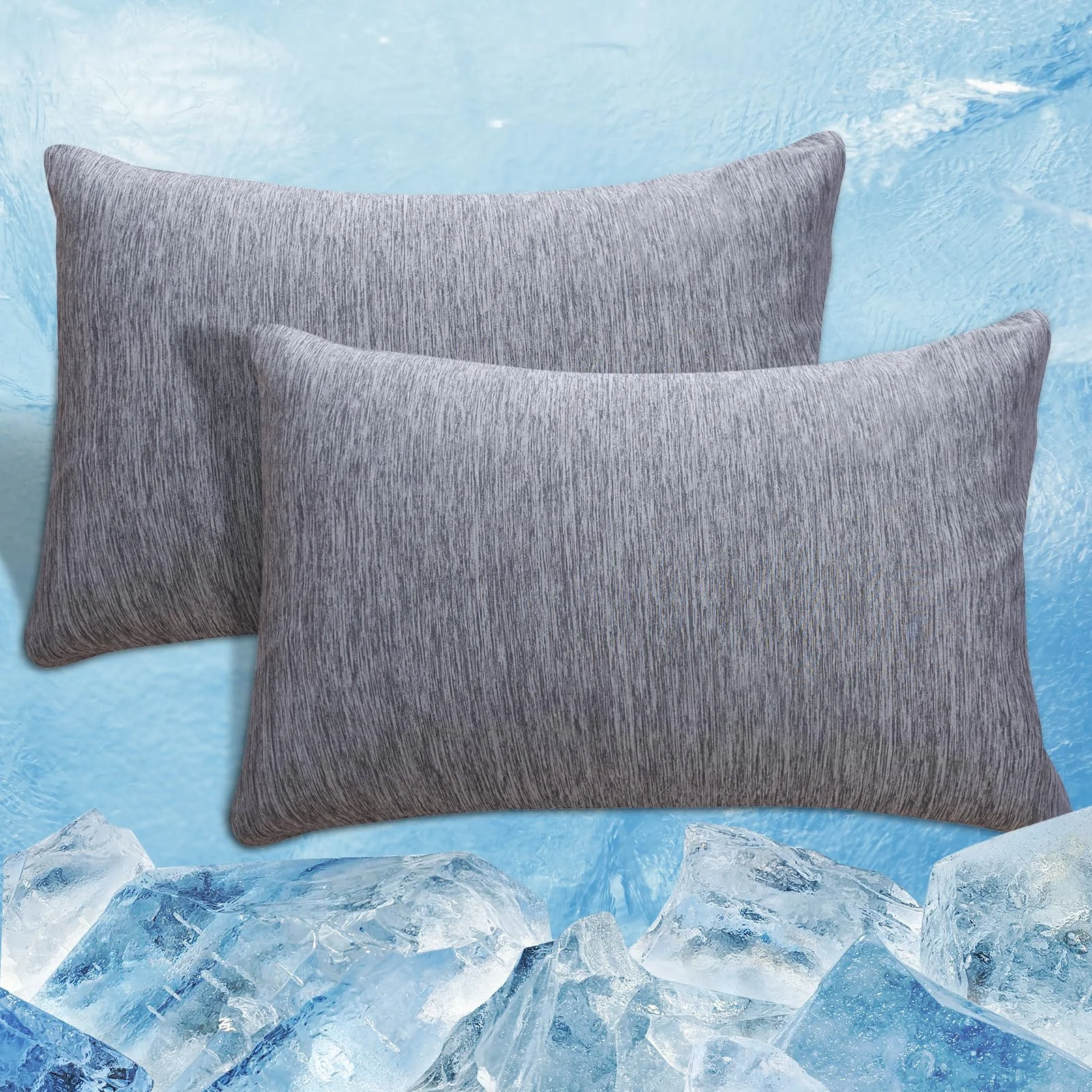 RUMBALUXY kühlende Kissenbezüge 2er-Set, 50 x 75 cm Q-Max > 0,45 Arc-Chill Faser für Heißschläfer, Schwangere & bei Nachtschweiß–Weicher als Seide, Atmungsakti mit Reißverschluss, Grau