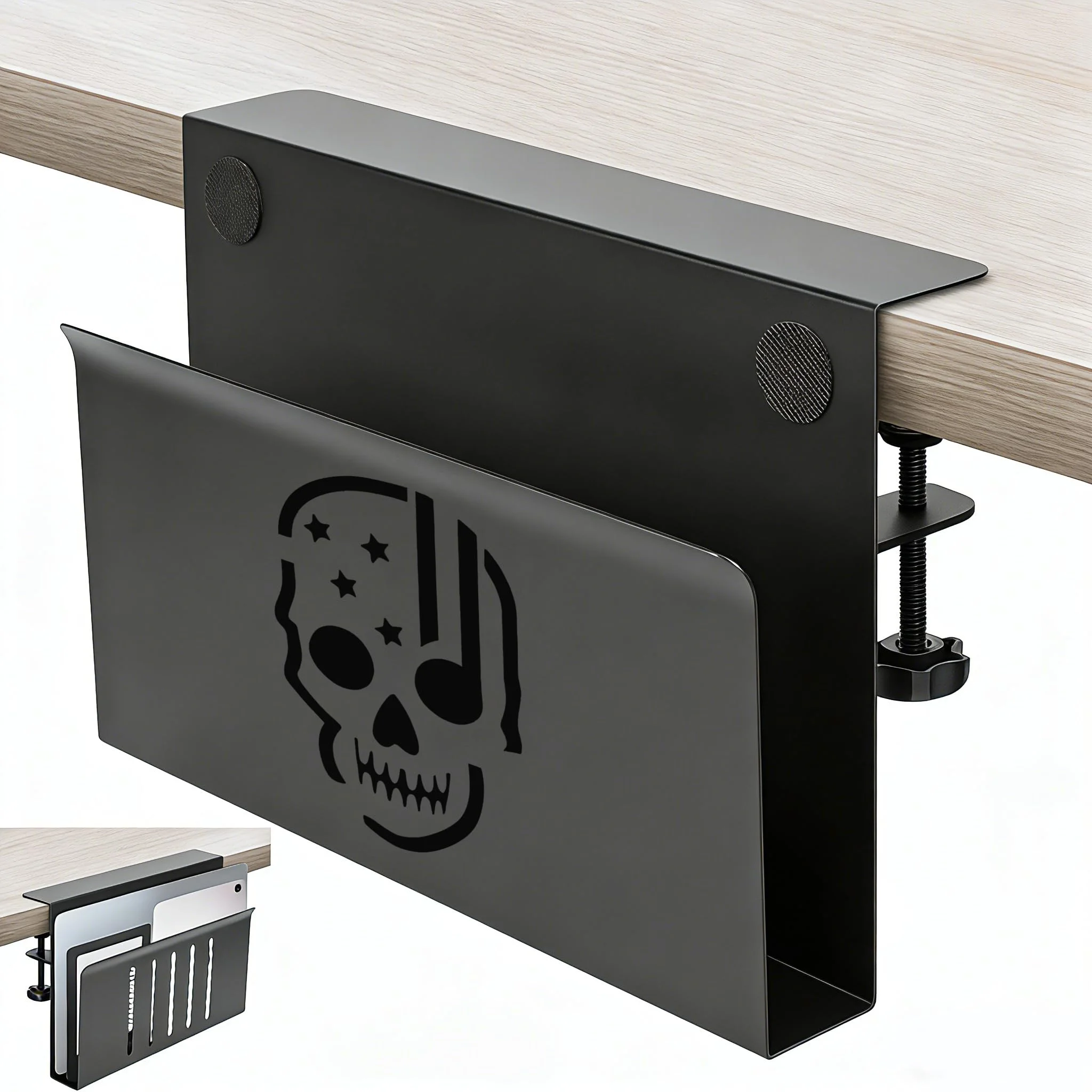 Xapypy Desk Side Storage Organizer, No Drill Steel Hanging Desk Organizer, Laptop Halterung Schreibtisch Seitlich, Laptop Holder, Under Desk Storage, Desk Storage Holder für Büro & Haus (Einlagig)