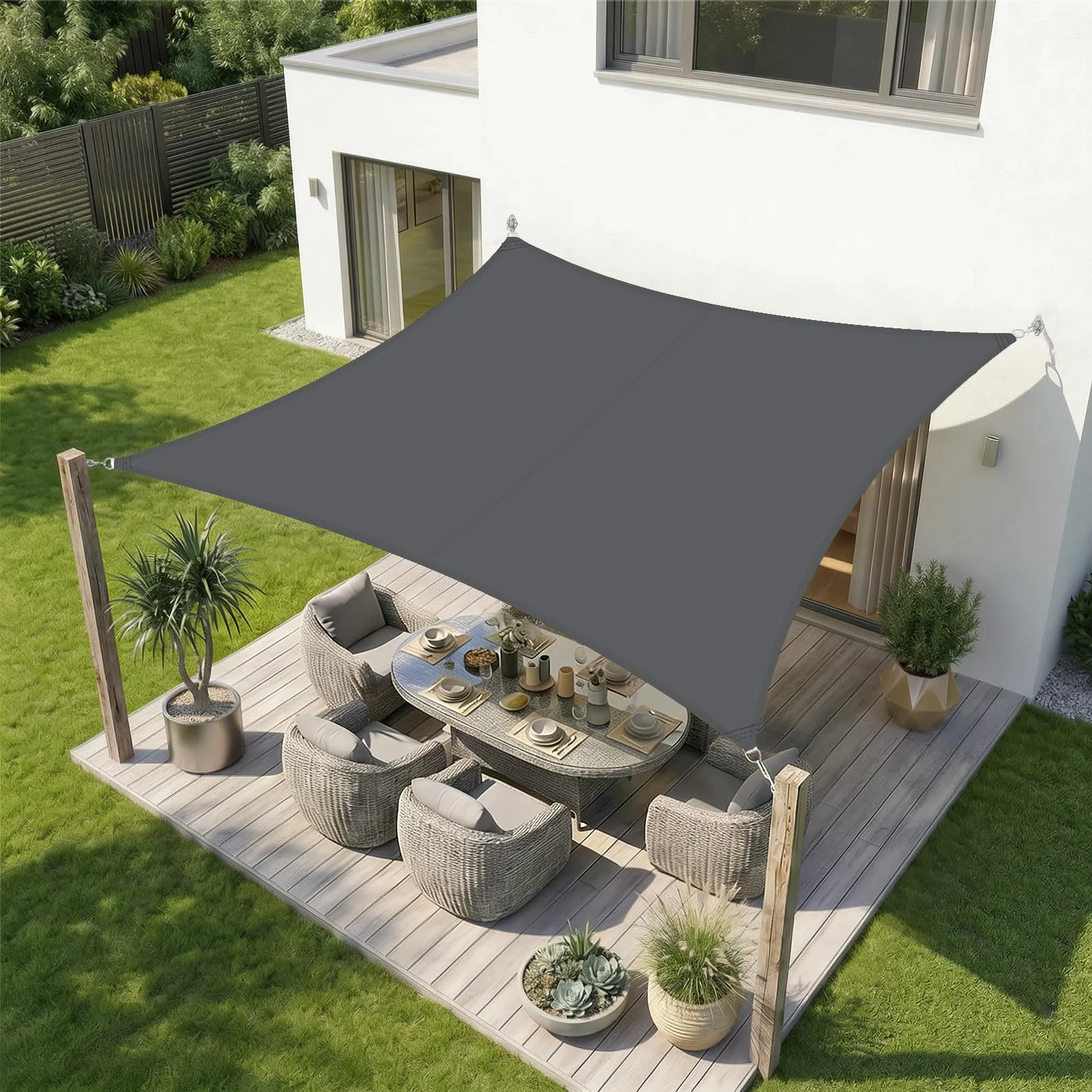 Sekey Sonnensegel Wasserdicht 3x4m Rechteckig, Sonnenschutz hochdichtes PES 160g/m² Wetterfest & Reißfest, Nahtversiegelung (Zuverlässig Dicht) & 95% UV Schutz, für Balkon Terrasse Garten, Anthrazit