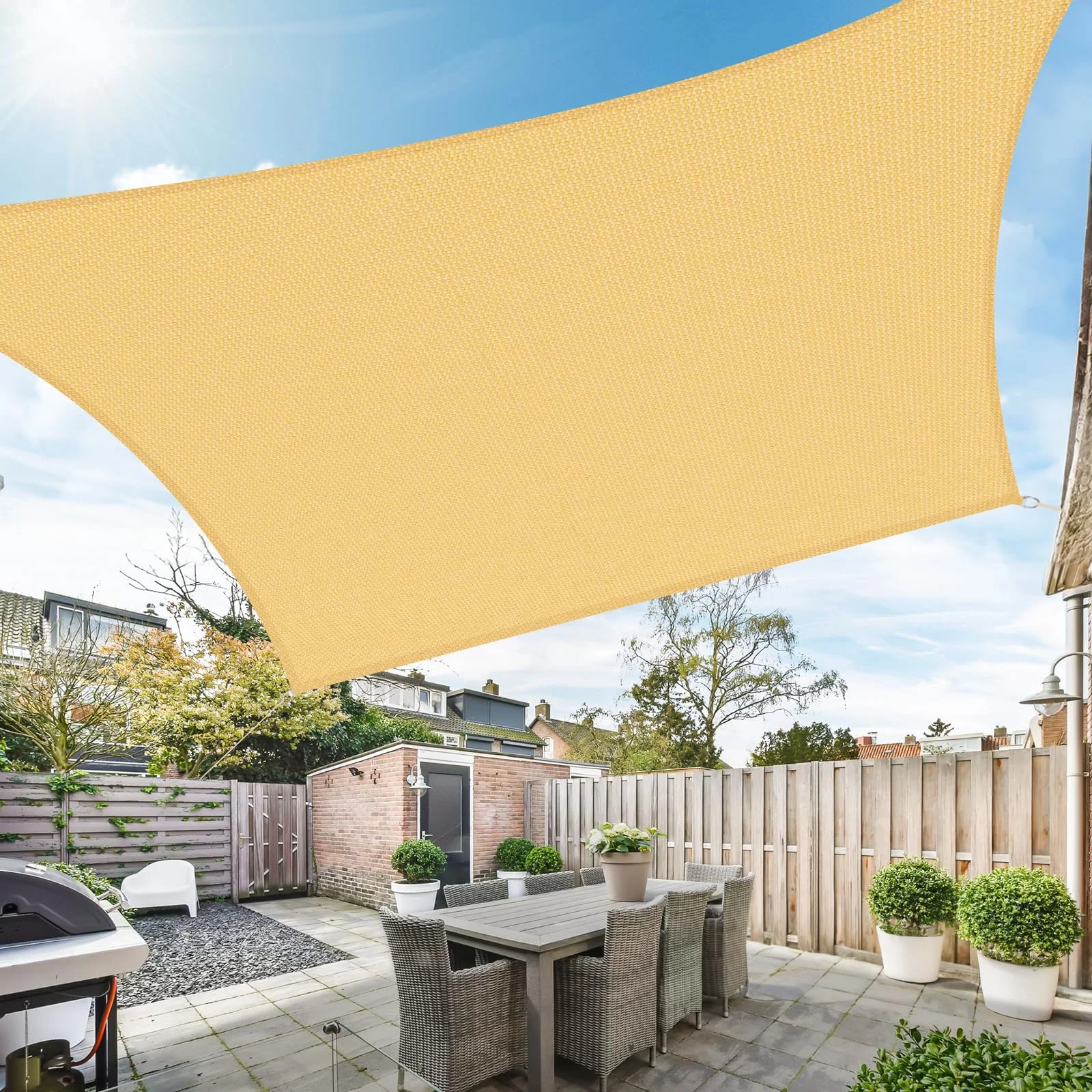 Duerer Sonnensegel 3x4m Rechteckig Sonnenschutz Garten Balkon und Terrasse, 95% UV Schutz, 185g/m² hoch Dichte Gewebe wasserdurchlässig für Patio, Pergola, Hinterhofa, Außenbereich-Sand Farbe
