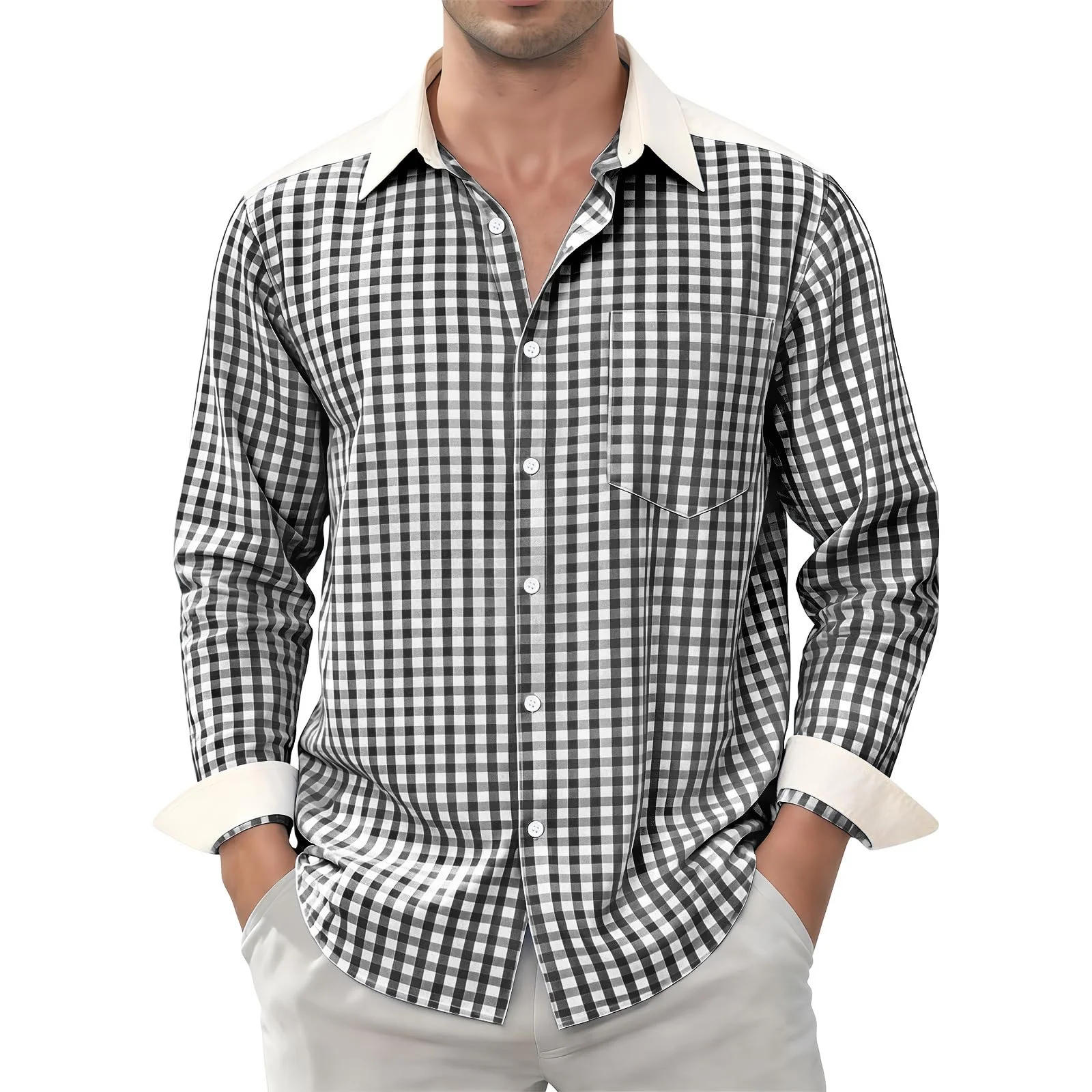 Dybycit Herren Kariertes Hemd Langarm Baumwolle Button Down Regular Fit Oktoberfest Männer Freizeithemd mit Brusttasche