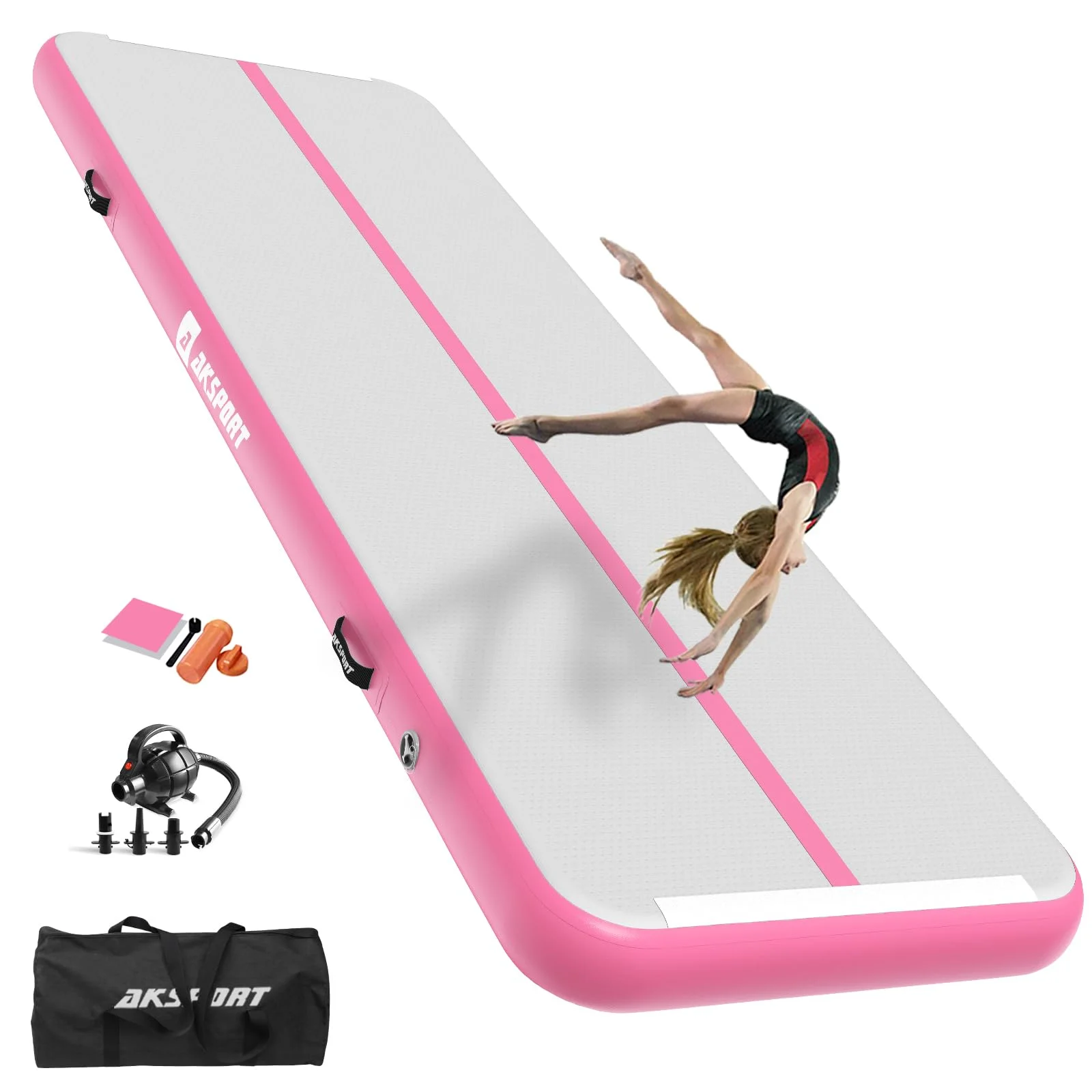 AKSPORT Air Matte Track Tumbling Matte,3/4/5/6m Aufblasbar Gymnastikmatte Turnmatte Tumbling Matten 10/20cm hoch mit Luftpumpe für Zuhause/Taumel/Turnhalle/Ausbildung/Cheerleading