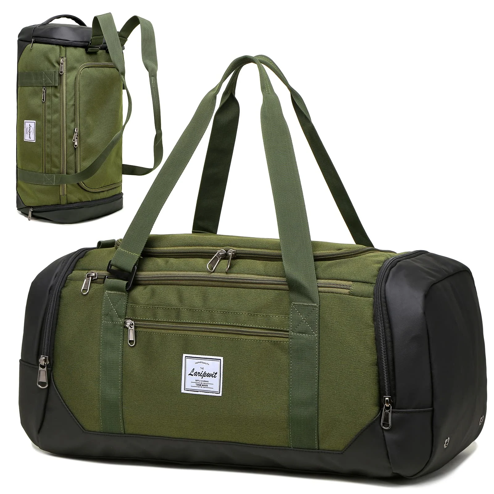 Laripwit Reisetasche Herren 40L Mittelgroß Sporttasche mit Schuhfach und Nassfach Weekender Travel Tasche Rucksack für Reisen Duffel für Damen, Armeegrün