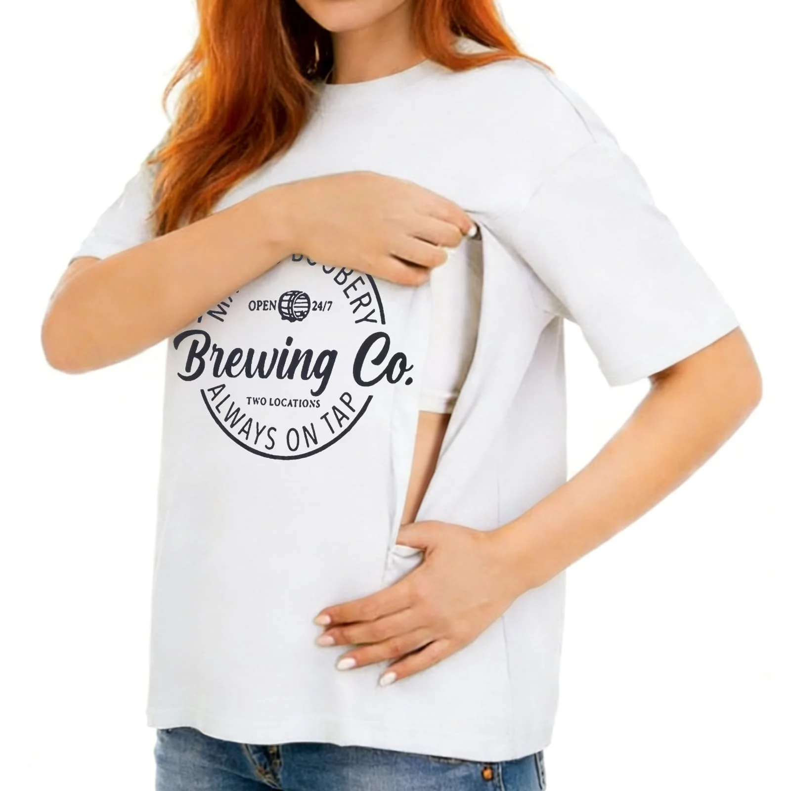Zidoley Stillshirt,Stillshirt Kurzarm Mit Verstecktem Reißverschluss,Lose Stilltops Damen,Stilloberteile Damen Freizeit Umstandsmode,Stillmode