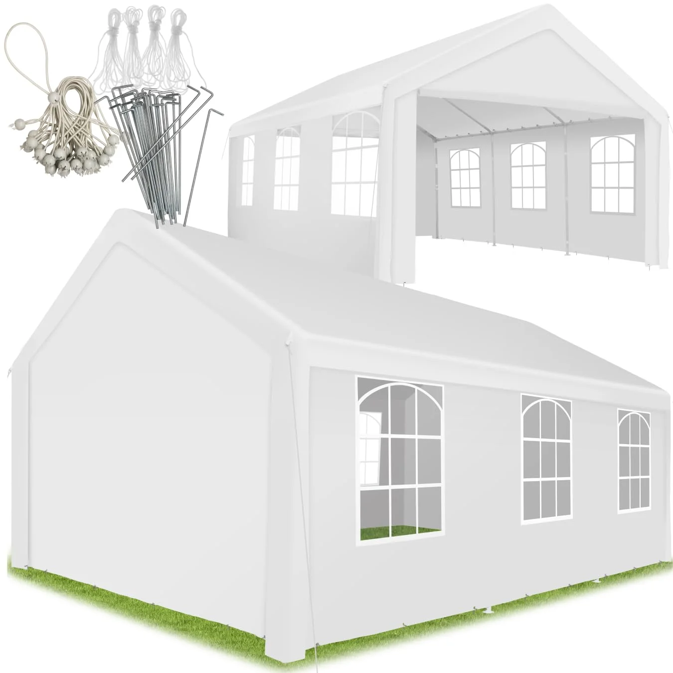 tectake® Pavillon, Partyzelt 4x6 m, 100% wasserdicht, Gartenpavillon mit 4 Seitenwänden, Festzelt mit UV-Schutz, Eventzelt, inkl. Erdnägel und Spannseile, für Festival, Hochzeit, Party - weiß