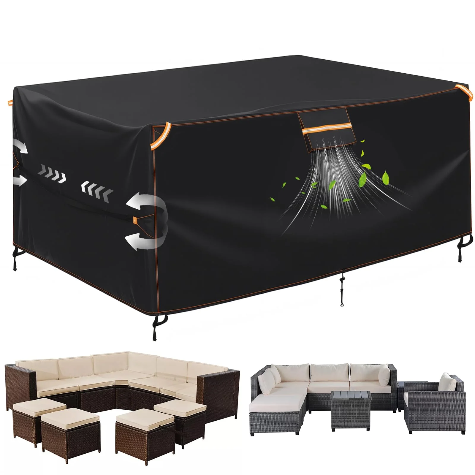 GARPROVM Abdeckplane Gartenmöbel Outdoor Wasserdicht, 250x210x90cm Gartenmöbel Abdeckung Wetterfest 420D Oxford Gewebe mit Belüftung, Staubdicht Schutzhülle für Outdoor Sitzgruppe Sofa Tischabdeckung