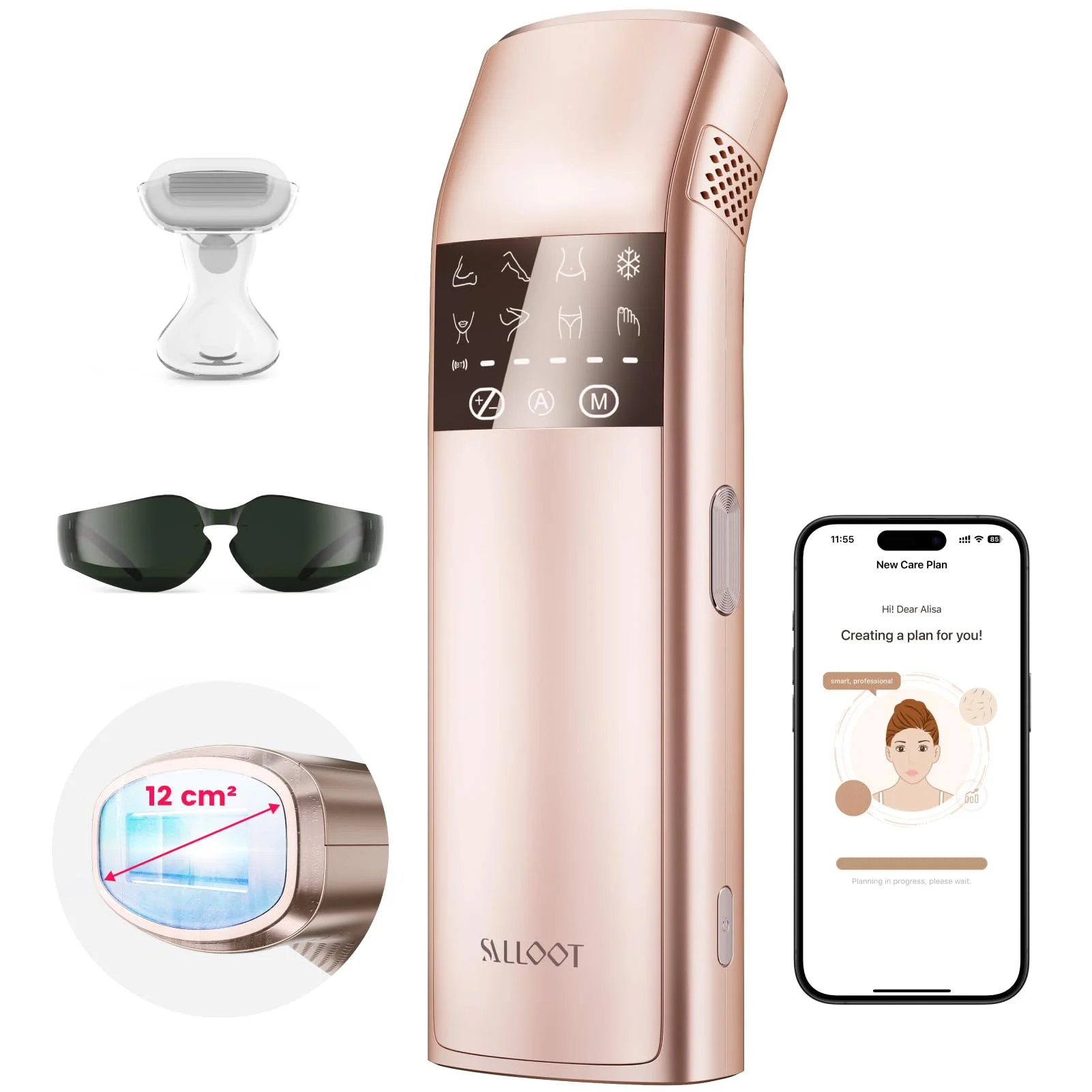 25J IPL Geräte Haarentfernung Laser mit Kühlfunktion, 3℃ Saphir 12cm² Eiskühlsystem, LCD-Touchscreen, Schmerzfreie Haarentfernungsgerät für Achseln, Bikini, Gesicht, Beine, Körper(Champagner Gold)