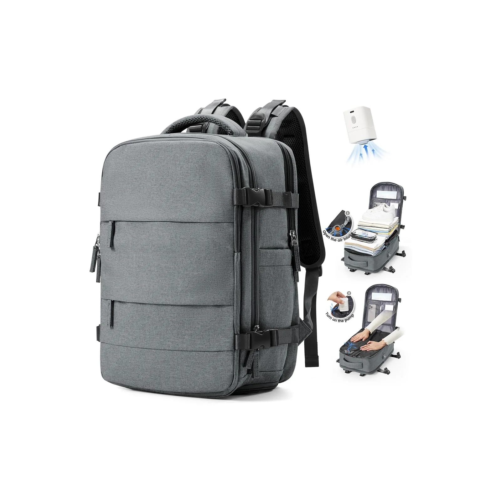 SZLX Großer Reiserucksack Damen,Vakuum Rucksack mit Pumpe Ryanair Handgepäck 40x30x20 Herren, Wizzair Handgepäck 40x30x20 Wasserdichter Tagesrucksack Fit 14 Zoll Laptop mit Schuhfach und Laptopfach