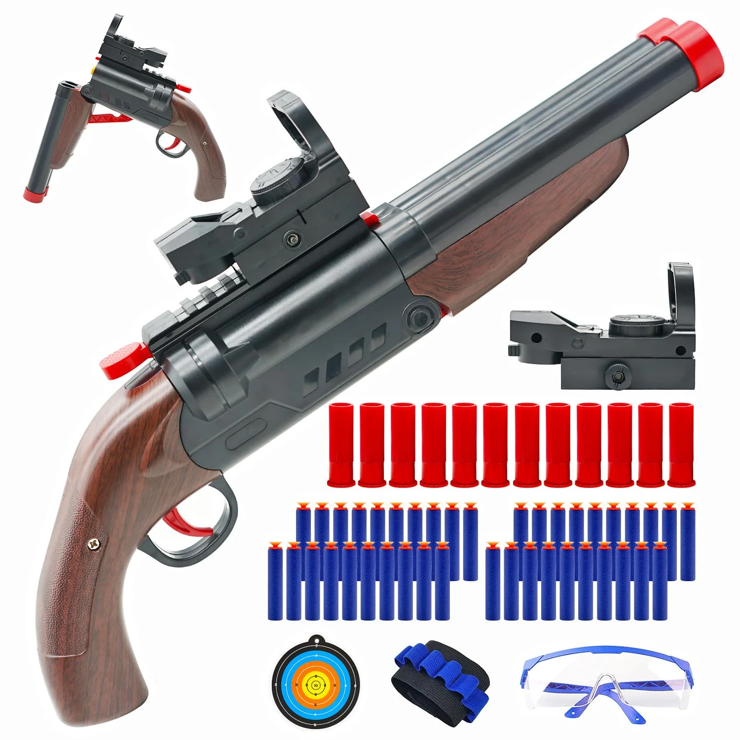 Double Barrel Soft Bullet Shot Spielzeug Schaum Blaster mit Shell Auswerfen, 2 in 1 Schaum Dart Blaster, Geschenk für Kinder, Jugend, Teen Spielzeug Soft Bullet Bildungsmodell Spiele für 6+ Jungen